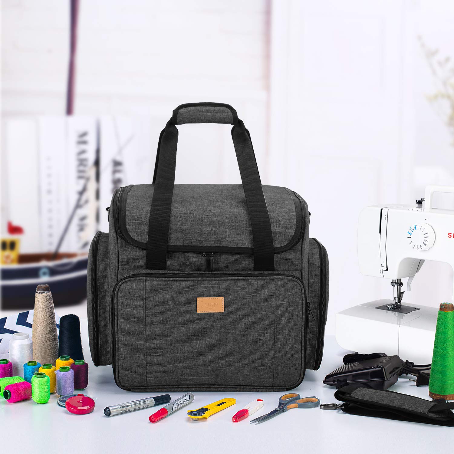 Luxja Borsa per Macchina da Cucire, Borse da Trasporto Macchine da Cucire e Accessori (con Staccabile Trolley)
