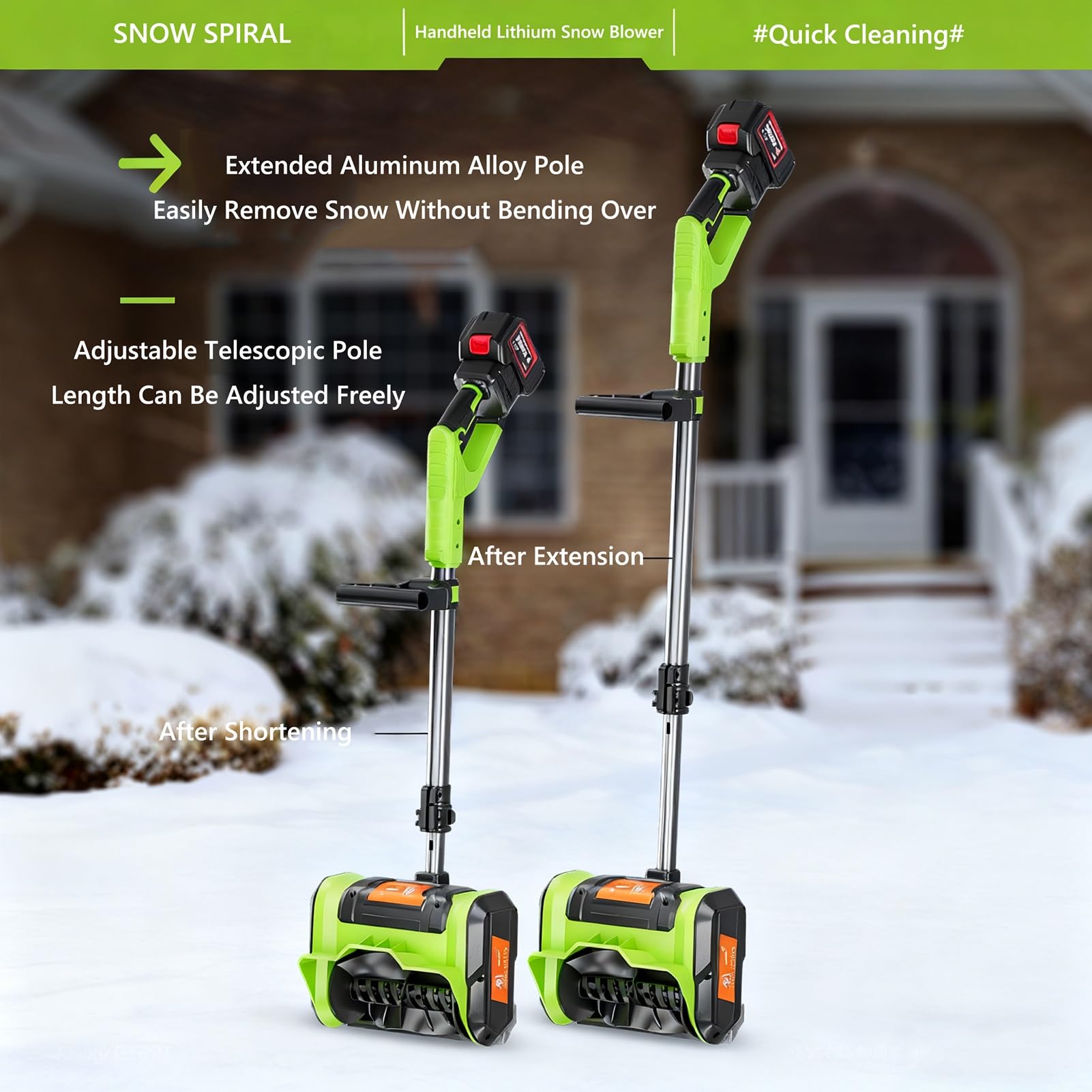 Spazzaneve Senza Filo 2x20V,Spazzaneve Elettrico Brushless 1200W,Larghezza di Spazzata di 30.48cm(12 Pollici),Pala da Neve con Troncone Regolabile,Per Viali/Terrasse(1x20V)