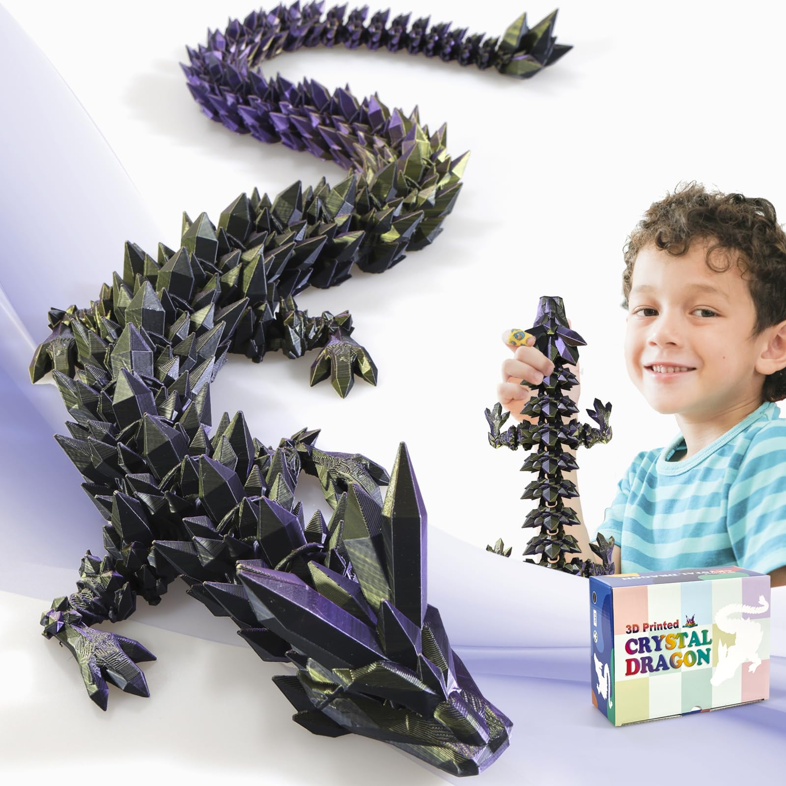 FOTN 3D Printed Dragon, 30 Inch Articulated Dragon Toy for Home Office Car Desk Decor (Black Purple Gold) โ image 1