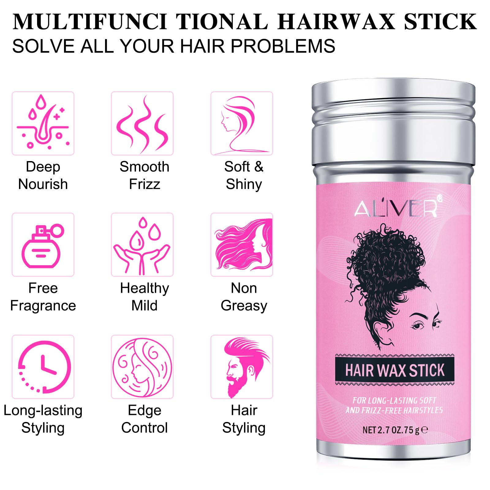 Bastone di cera per capelli+Set di 3 Pettini Spazzola Capelli Setole,cera capelli, pomata per lo styling di parrucche Acconciatura Spazzola e Pettine a Coda Robusto per Styling Unisex (75g-cera stick)