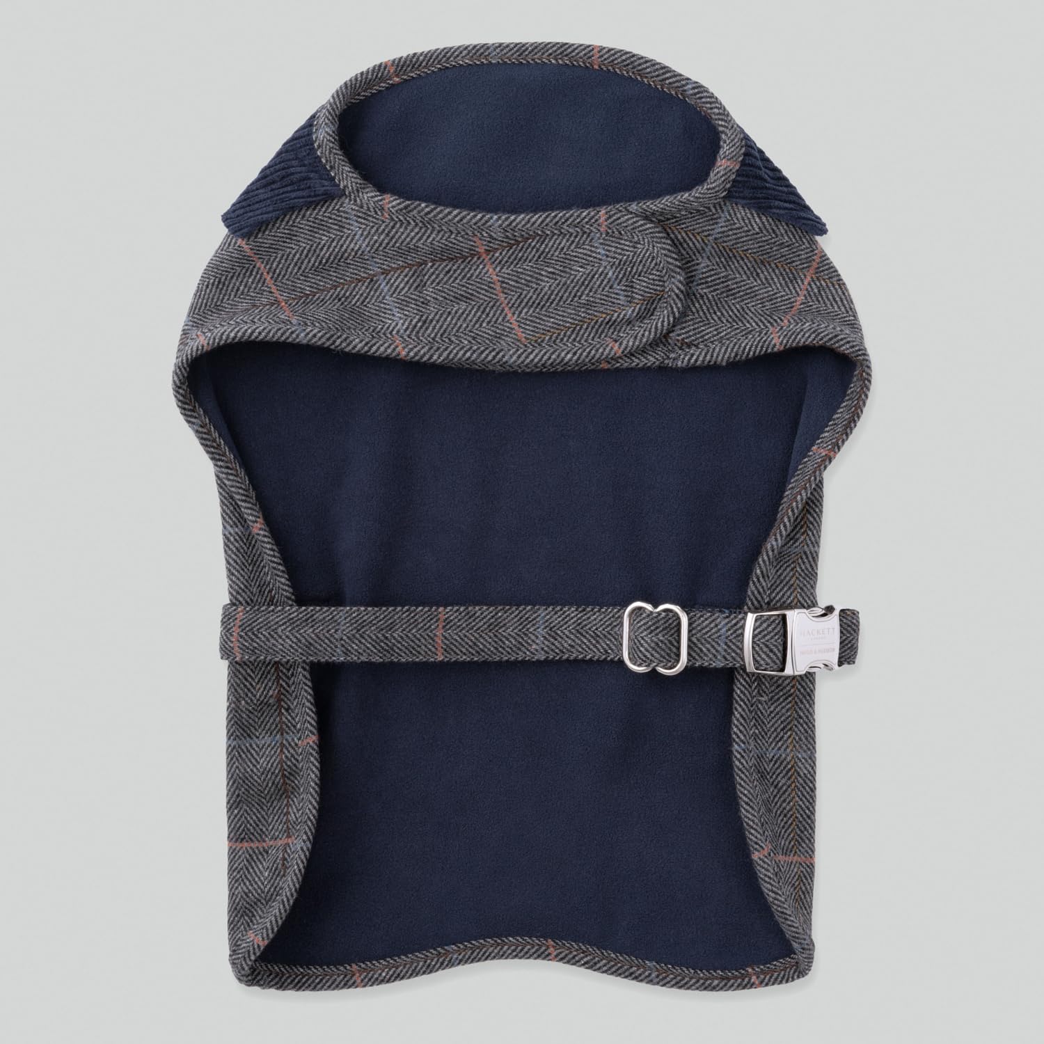 HUGO & HUDSON x Hackett Chaqueta de Tweed para Perro, Abrigo de Invierno cálido con Cuello de Pana, Cuadros Grises en Espiga, XS25