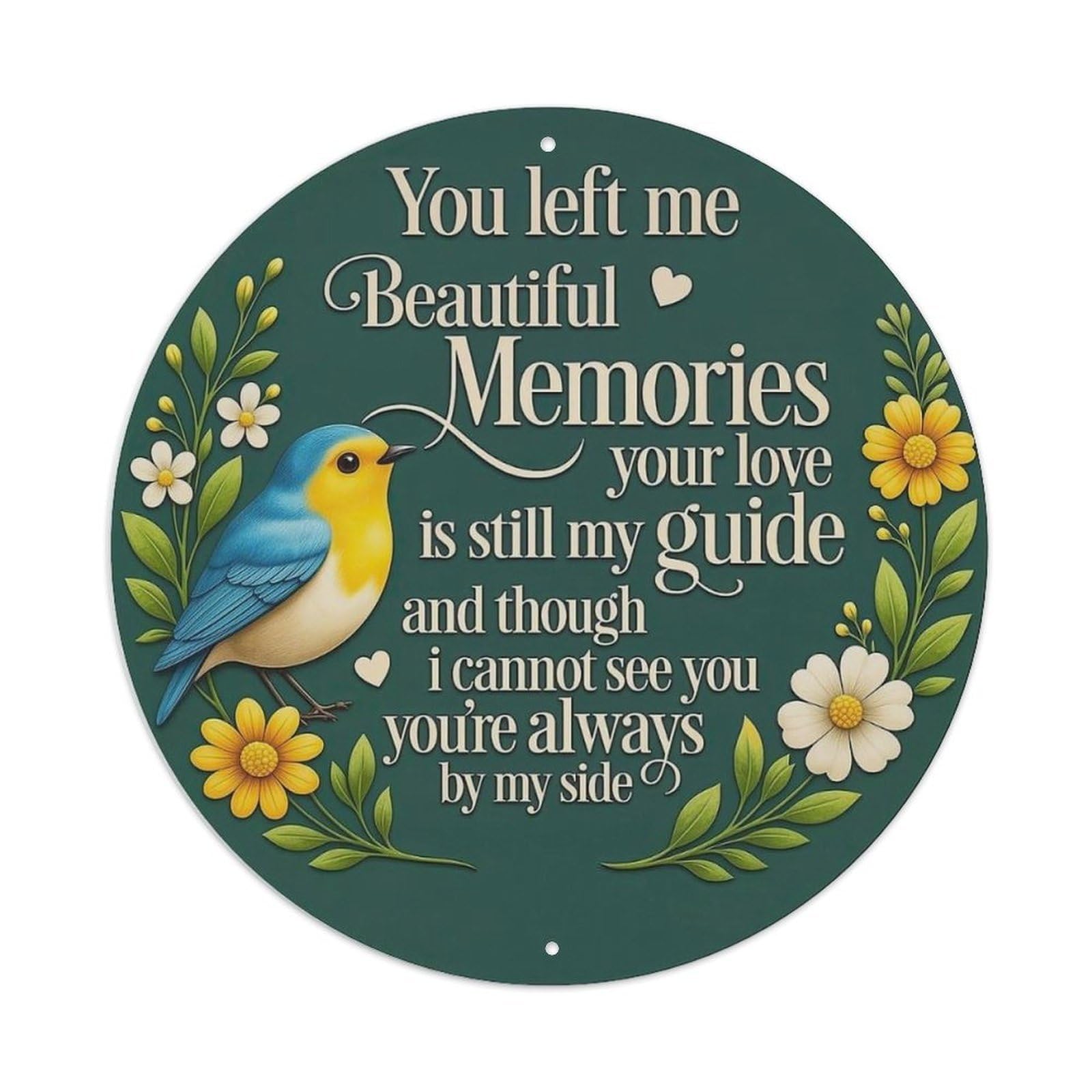 Bird Flowers Heart Leaves Text Metal Tin Sign