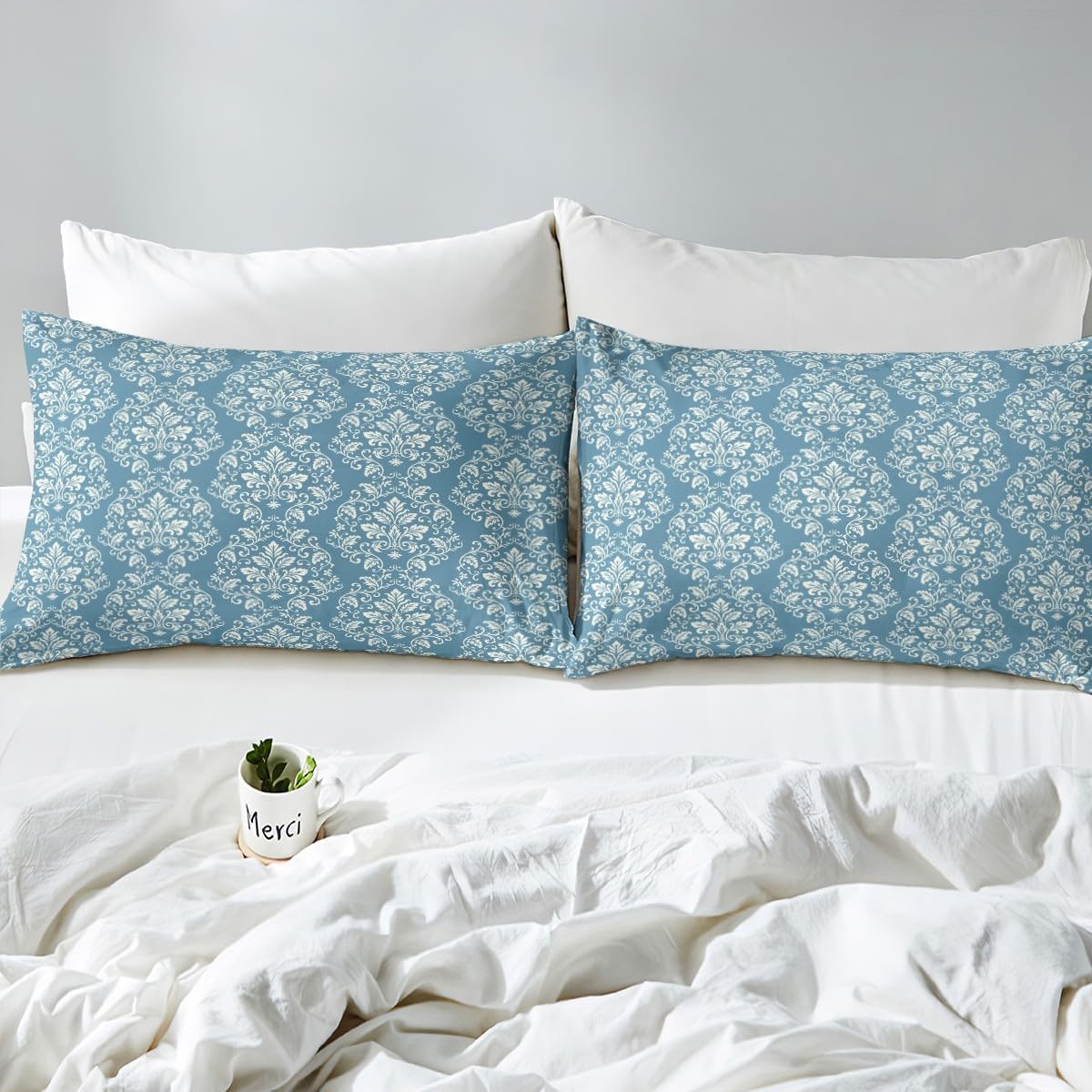 jejeloiu Kids Damask Bedding Set Toddler Size, Bohemian Exotic Duvet Cover Boys Girls Vintage Floral Comforter Cover Dark Cyan Teens Bedroom Decor Quilt Cover 2Pcs (No Comforter)