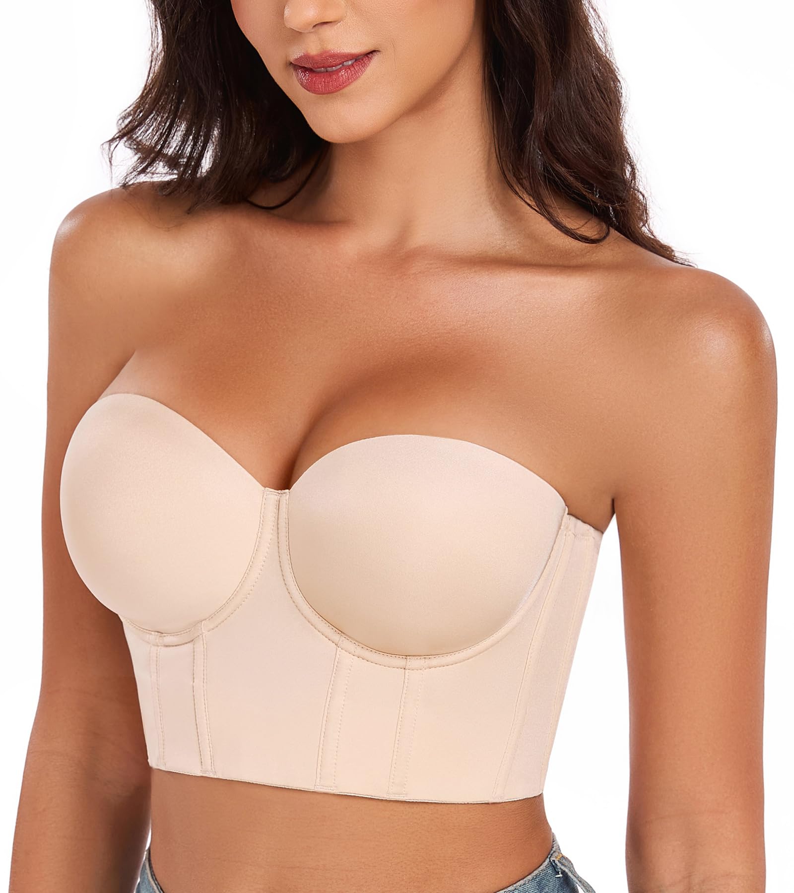 Lemorosy Soutien-Gorge Femme Armature Corset Pushup sans Bretelle