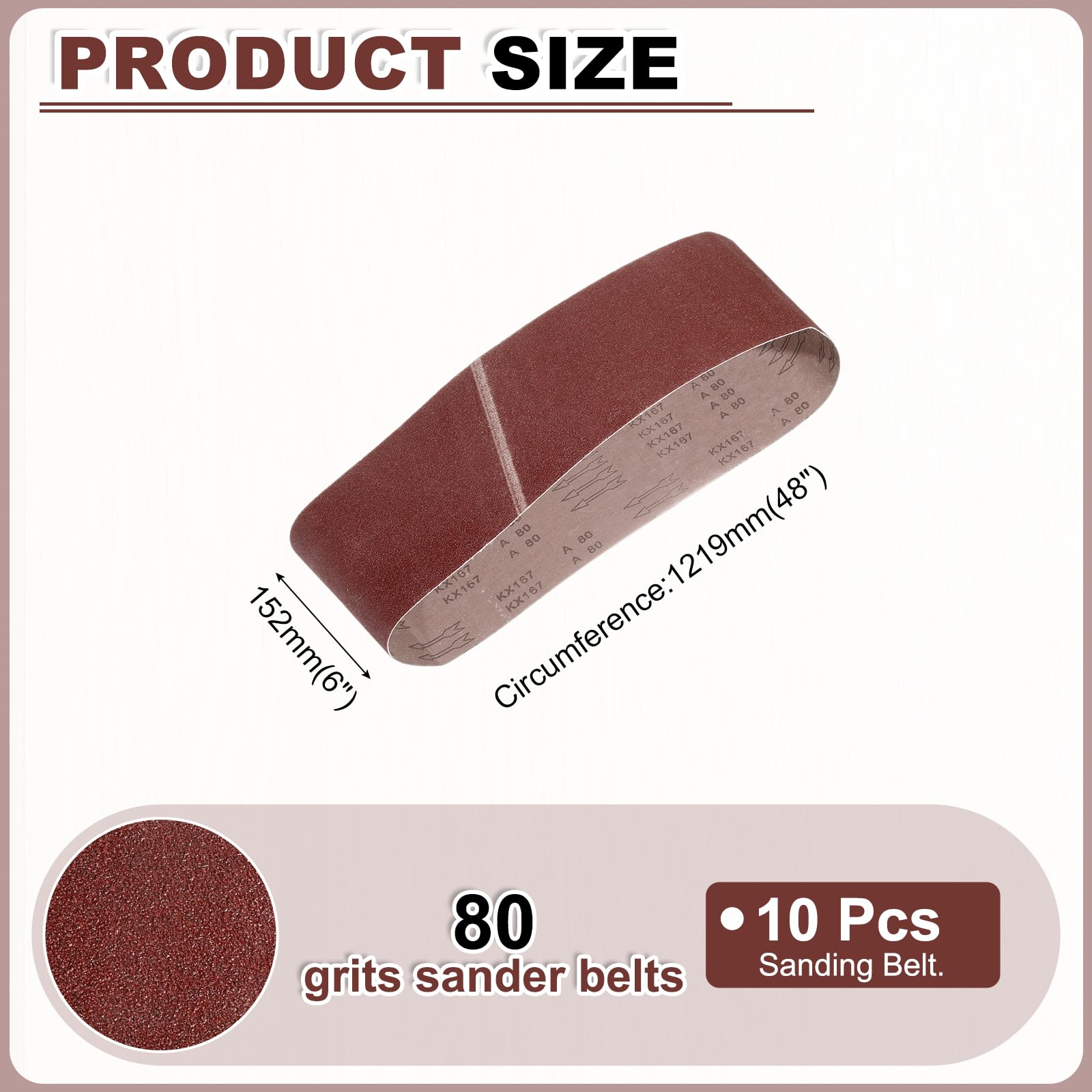 sourcing map Bandas de lijado de 152 mm x 1220 mm, 10 unidades, grano 80 de óxido de aluminio, lijadora, lijadora, para carpintería, pulido de metal, afilador de cuchillos