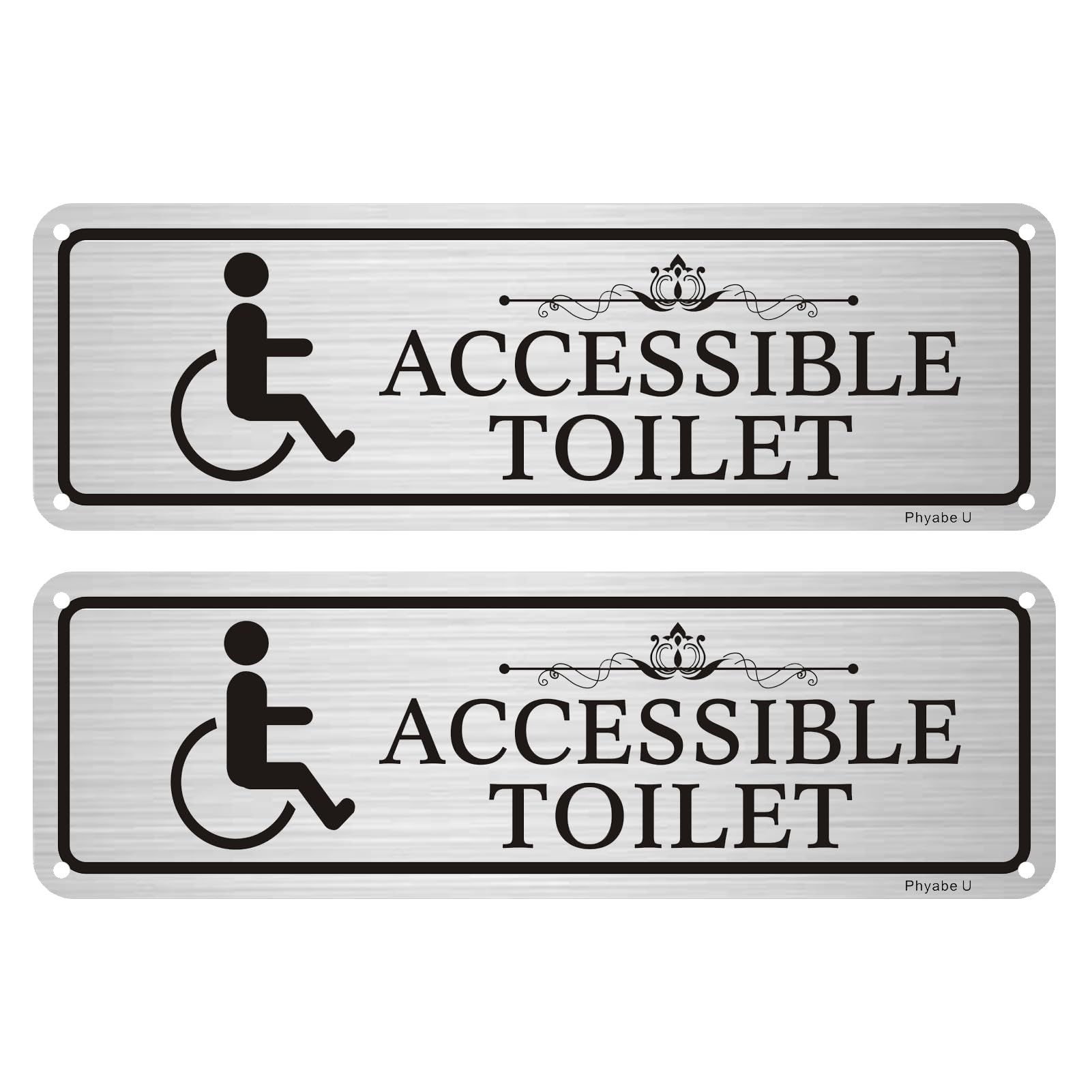 Phyabe 2 Pack Accessible Toilet Sign With Self-Adhesive, 25 x 8 cm Rust Free Aluminum Sign, Weather Resistant, Waterproof, Durable Ink, Easy to Install