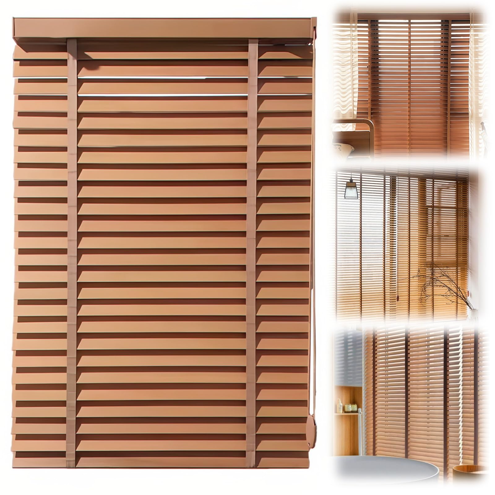 Persiana Veneciana de Madera - 50cm 60cm 70cm 80cm 90cm 100cm 110cm 120cm 140cm 150cm 160cm Persianas venecianas de fácil instalación - Privacidad - Lamas De 5cm - para Interior(Brown)