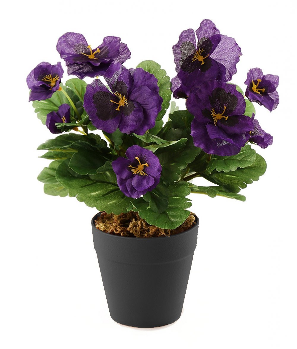 Best Artificial 30cm Purple Pansy Flower Plug Bedding Plant Bunch - Pot NOT Included