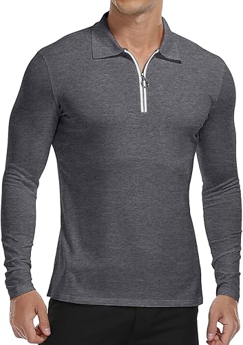 Miniatura 2 de YTD Camisas polo de manga corta para hombre, con cremallera de un cuarto, ajuste delgado, cuello de solapa, camisas de algodón de diseño básico