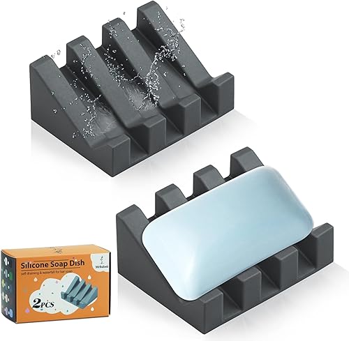 Miniatura 9 de Jabonera de silicona para barra de jabón para ducha, baño, bandeja de secado de cascada autodrenante, mantiene las barras de jabón limpias y fáciles