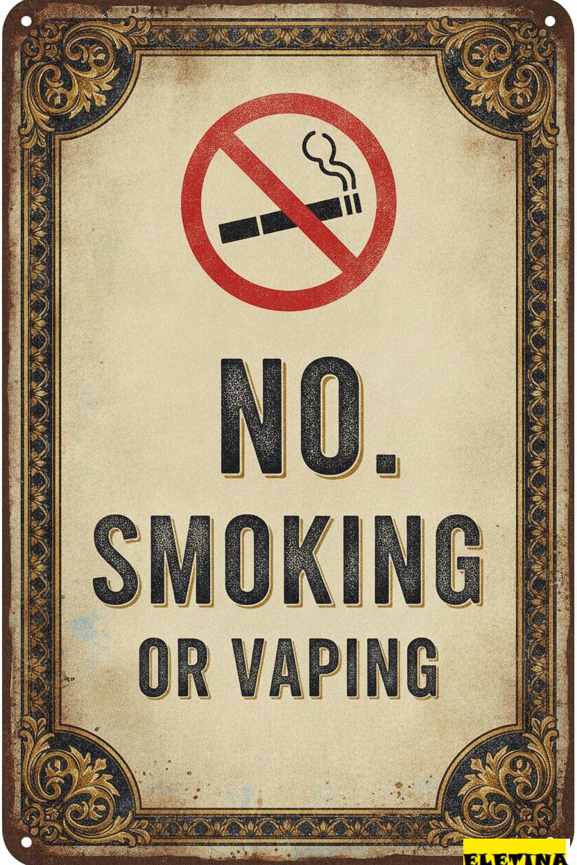 No Smoking Or Vaping Tin Sign, 8x12 Inch Wall Decor