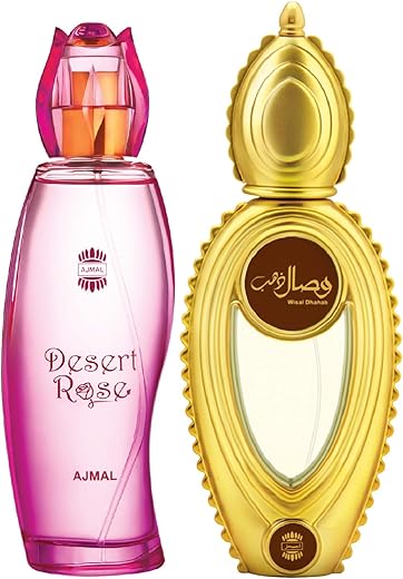 Ajmal Desert Rose EDP Floral Oriental Perfume 100ml for Women and Wisal Dhahab EDP Fruity Floral Perfume 50ml for Men