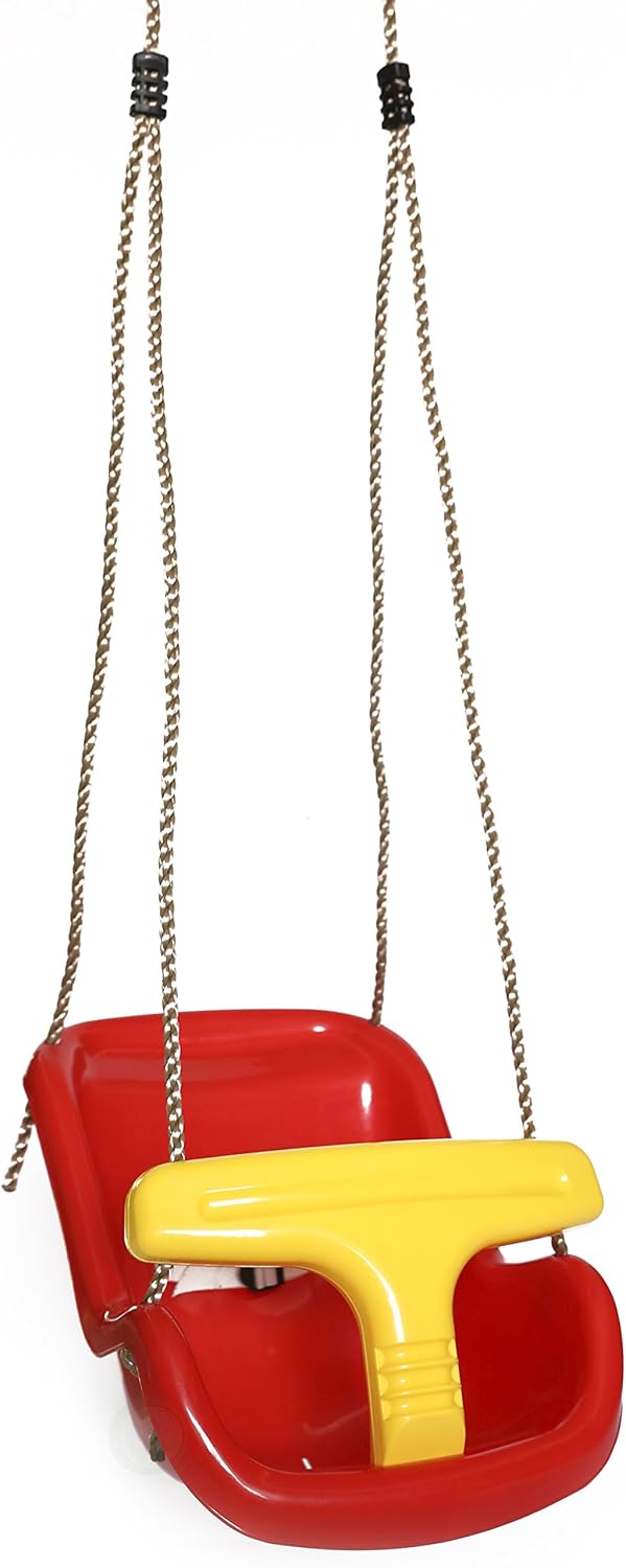 PLAYBERG Red Plastic Baby and Toddler Swing Seat with Hanging Ropes
