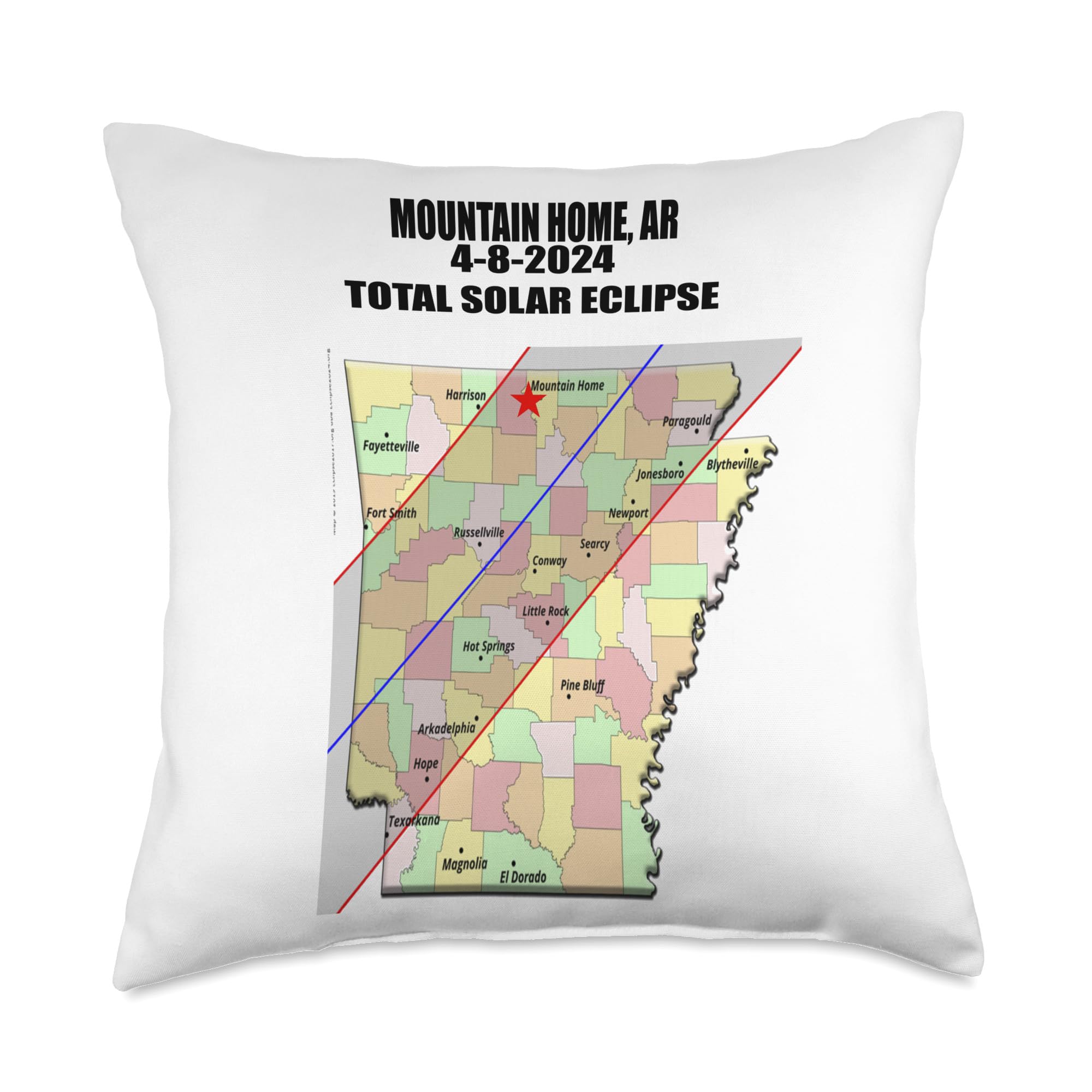 TLJ Creations Arkansas Total Solar Eclipse 4/8/24 TSE Mountain Home AR Throw Pillow, 18x18, Multicolor