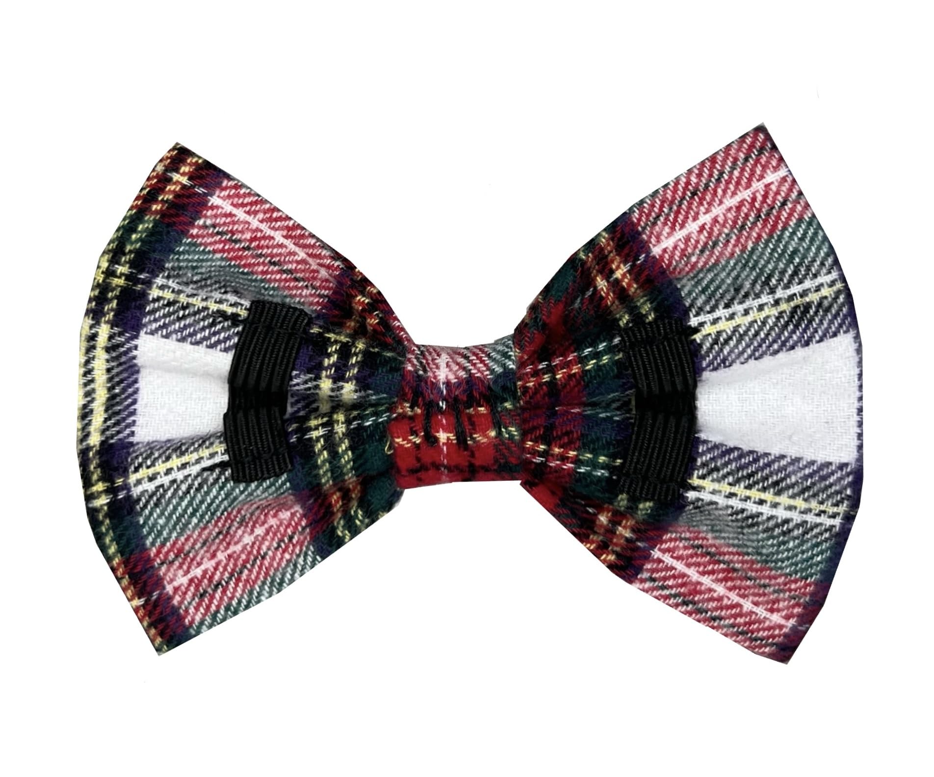 New Dogs Bow Tie Tartan woven Elastic Band attach COLLAR ACCESSORY Handmade UK (Medium Tartan white and red) - Image 2