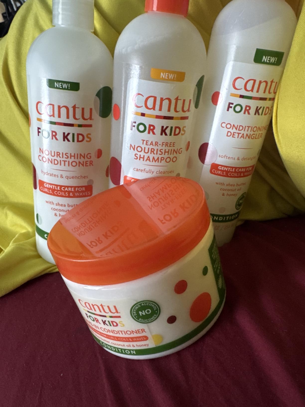 Cantu Care for Kids Haircare Regimen Set with Large Size Shampoo + Conditioner + Detangler + Leave-In Conditioner (Pack of 4)