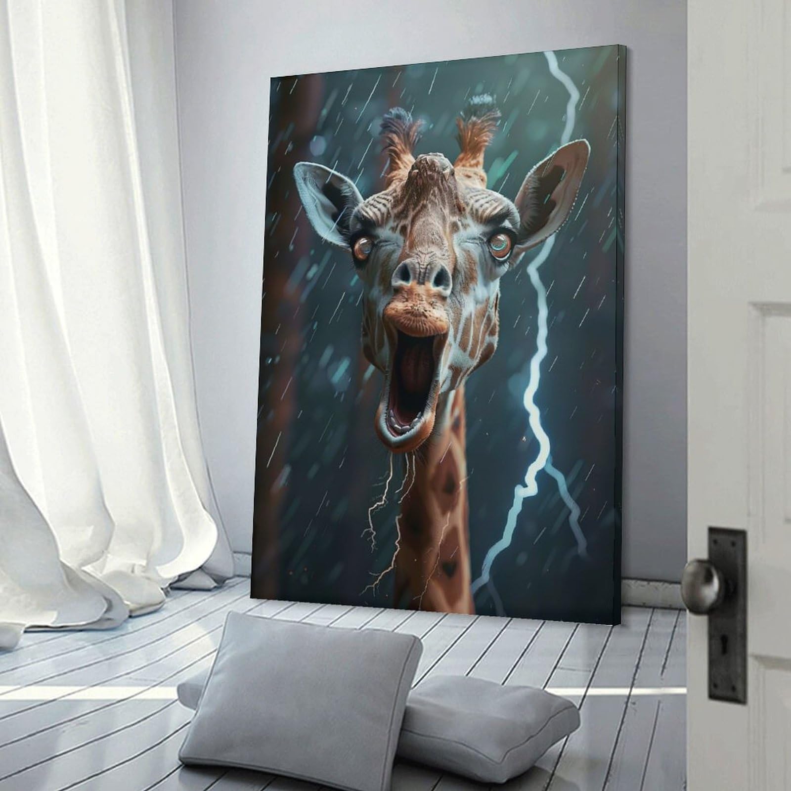 Junmoney Giraffe Lightning Wall Picture Print 24x36inch(60x90cm), for Entryway, Lounge Links Or Small Walls, Decorative Wall Art for Narrow Spaces