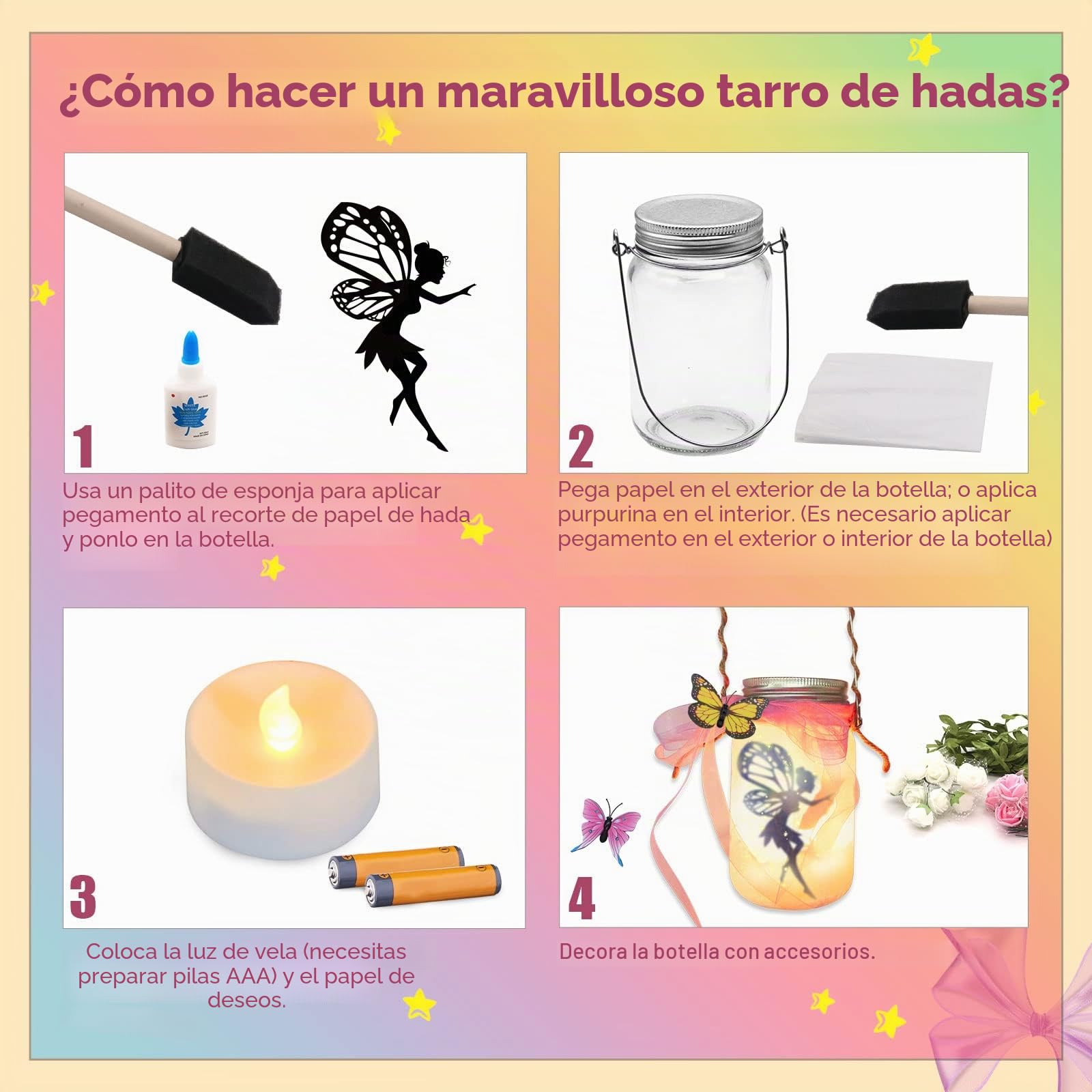 Regalo para Niñas, Kit de Manualidades de Linterna de Hadas 8 9 10 11 12- Regalo para niños - Luz Nocturna de Tarro de Albañil con Control Remoto - Actividades Creativas de Arte de Bricolaje