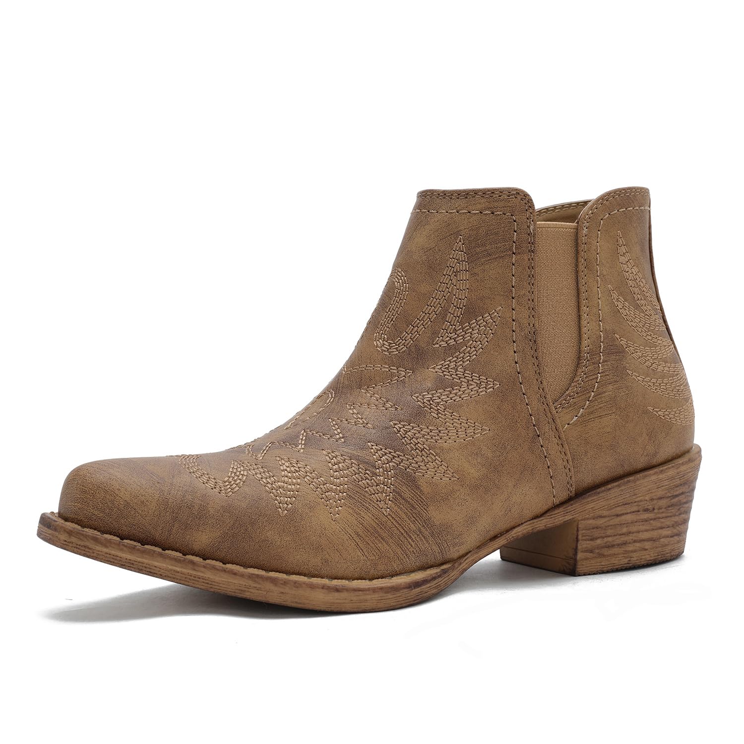 GLOBALWIN Women's Cowgirl boots Western Short Ankle Pull On Comfortable Cowboy Boots For Women Low Heel