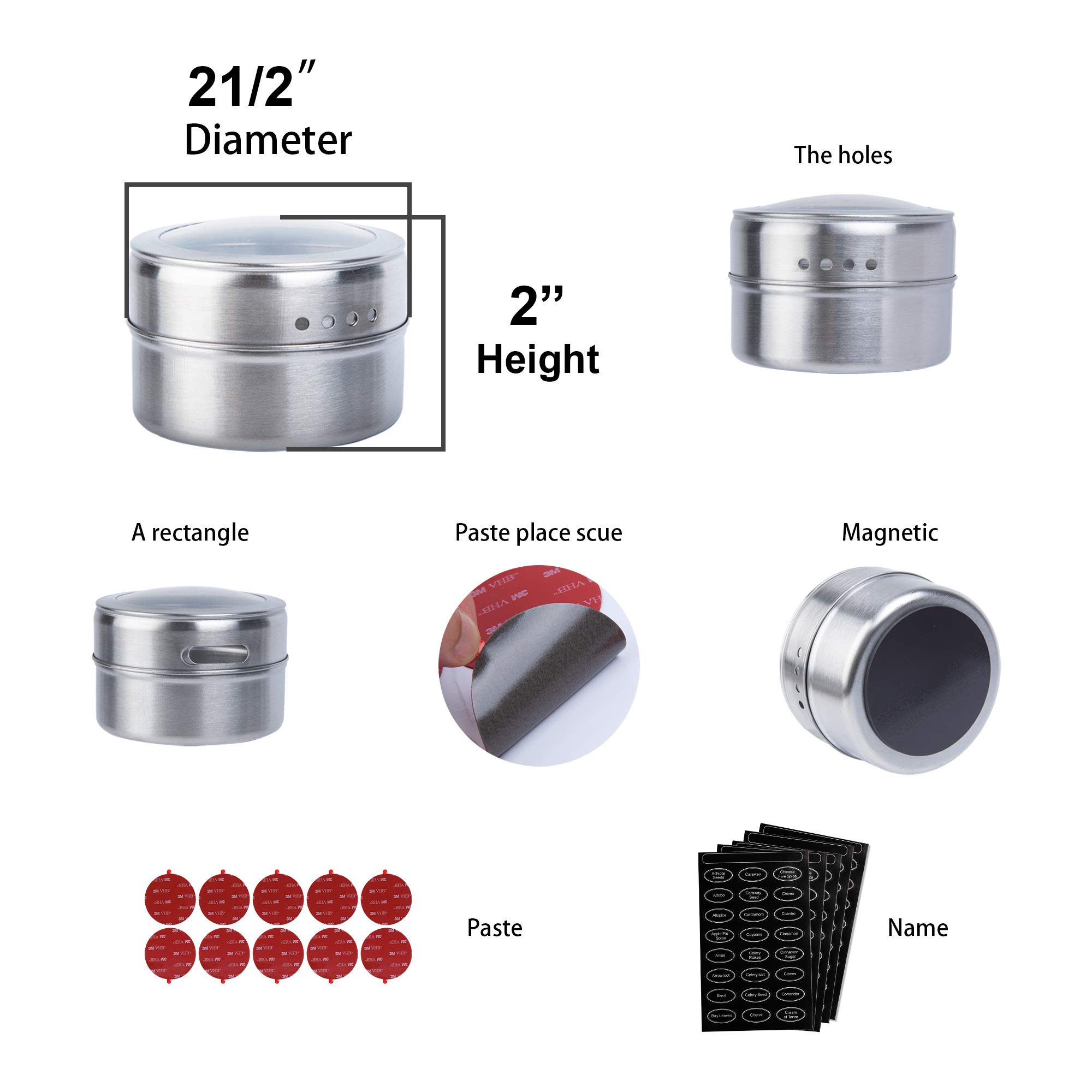 Spice Tins with Wall Mounted & Spice Labels, 12pcs Stainless