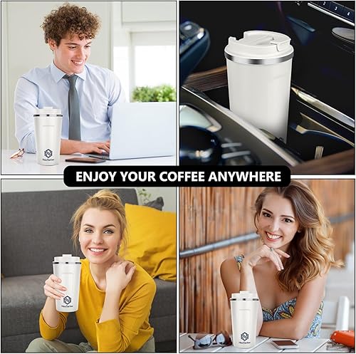 Miniatura 5 de Elayce Taza de café, vasos de café con popotes y cepillos para pajillas, taza de café de viaje con tapas a prueba de fugas para mantener el agua