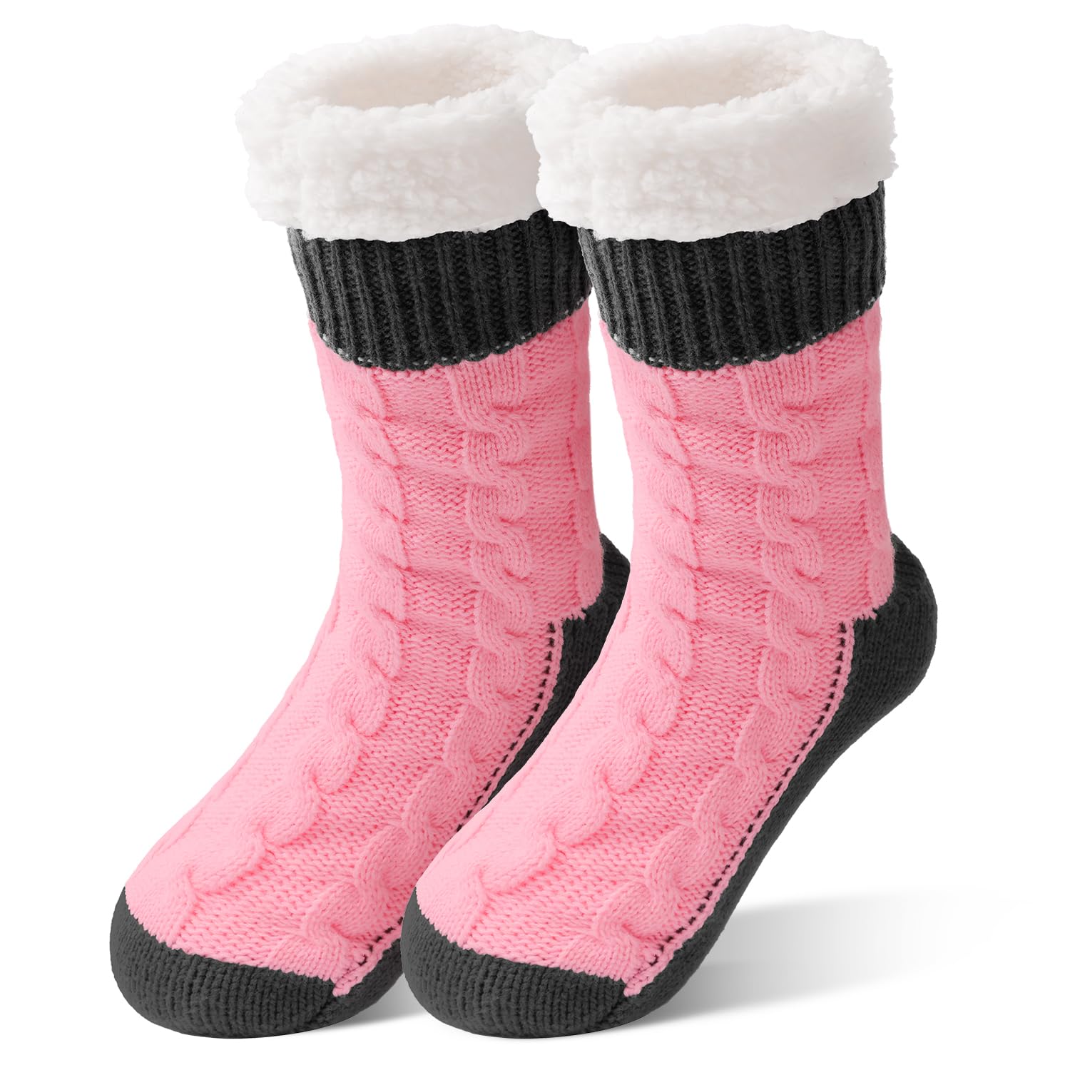 Womens Winter Soft Grippers Slipper Socks with Warm Fleece Lined - One Size Fits US 6-10