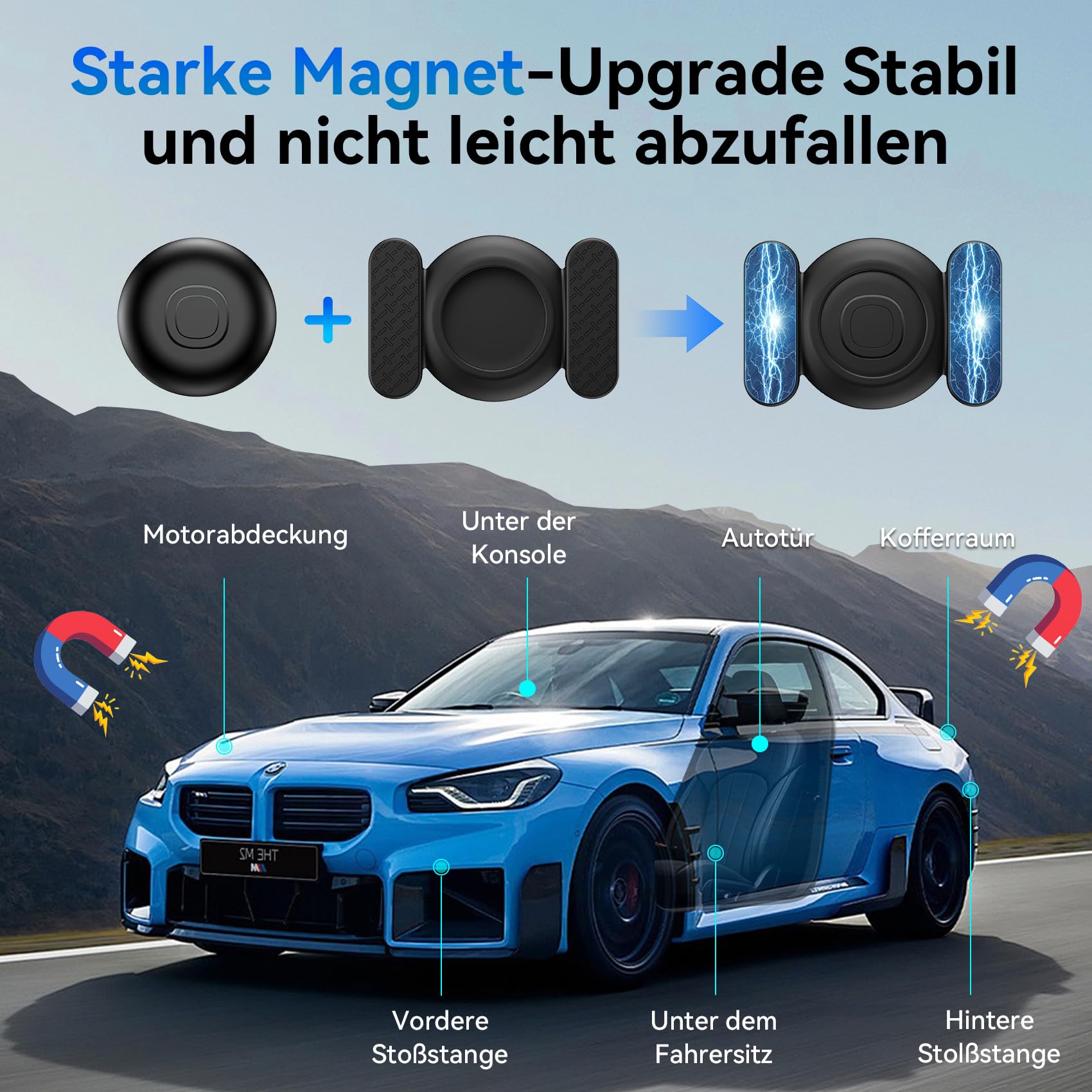 GPS Tracker für Auto,Magnetischer GPS Tracker ohne ABO,Fahrzeuge Echtzeit Tracker Kompatibel mit iOS und Android,Langlebige Batterie, IP68 Wasserdicht,Versteckter Tracker für Auto (Schwarz)
