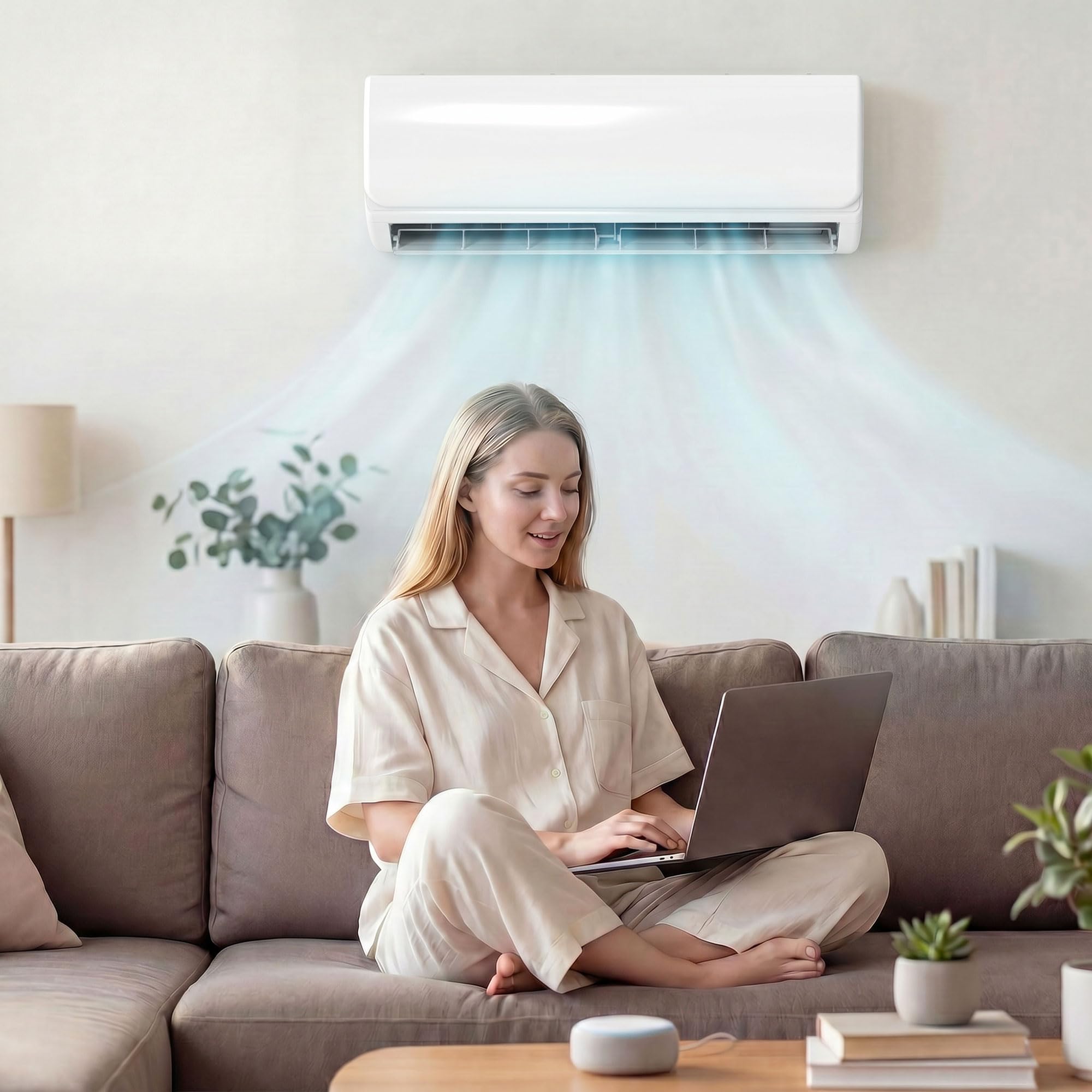 HOMCOM Aire Acondicionado Split 12000 BTU, Bomba de Calor, Aire Acondicionado Inverter, Clase A++, WiFi y Control por Voz, hasta 18 m², Pantalla LED, Mando a Distancia