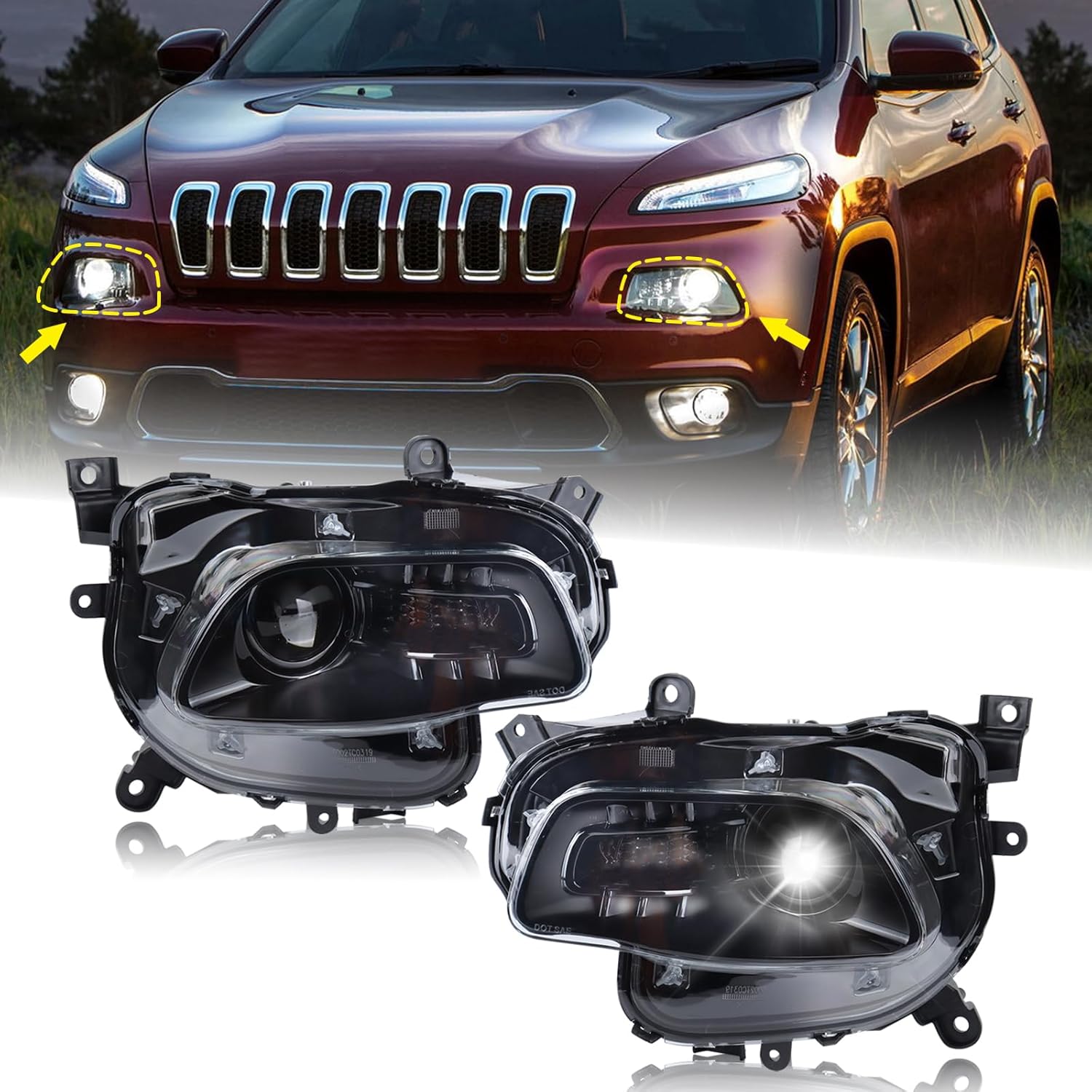 A Pair Xenon HID Model Headlight Accessories Fit For 2014 2015 2016 2017 2018 Jeep Cherokee Left Driver And Right Passenger With Bulbs Head lamp Assembly 68102849AG CH2503250
