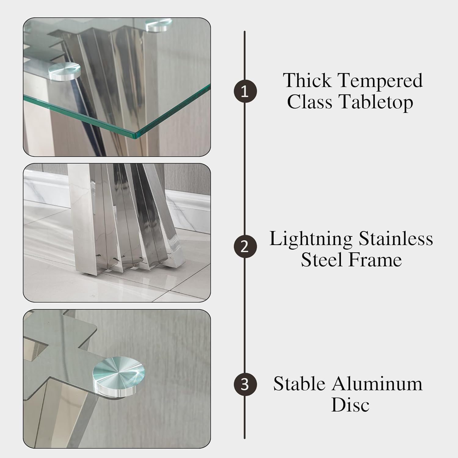 Glass Coffee Table,Modern Rectangular Coffee Table,Luxury Highlight Tempered Glass Top Center Tables Dining Table with Silver Mirror Finish Stainless Steel Base for Home Living Room Furniture