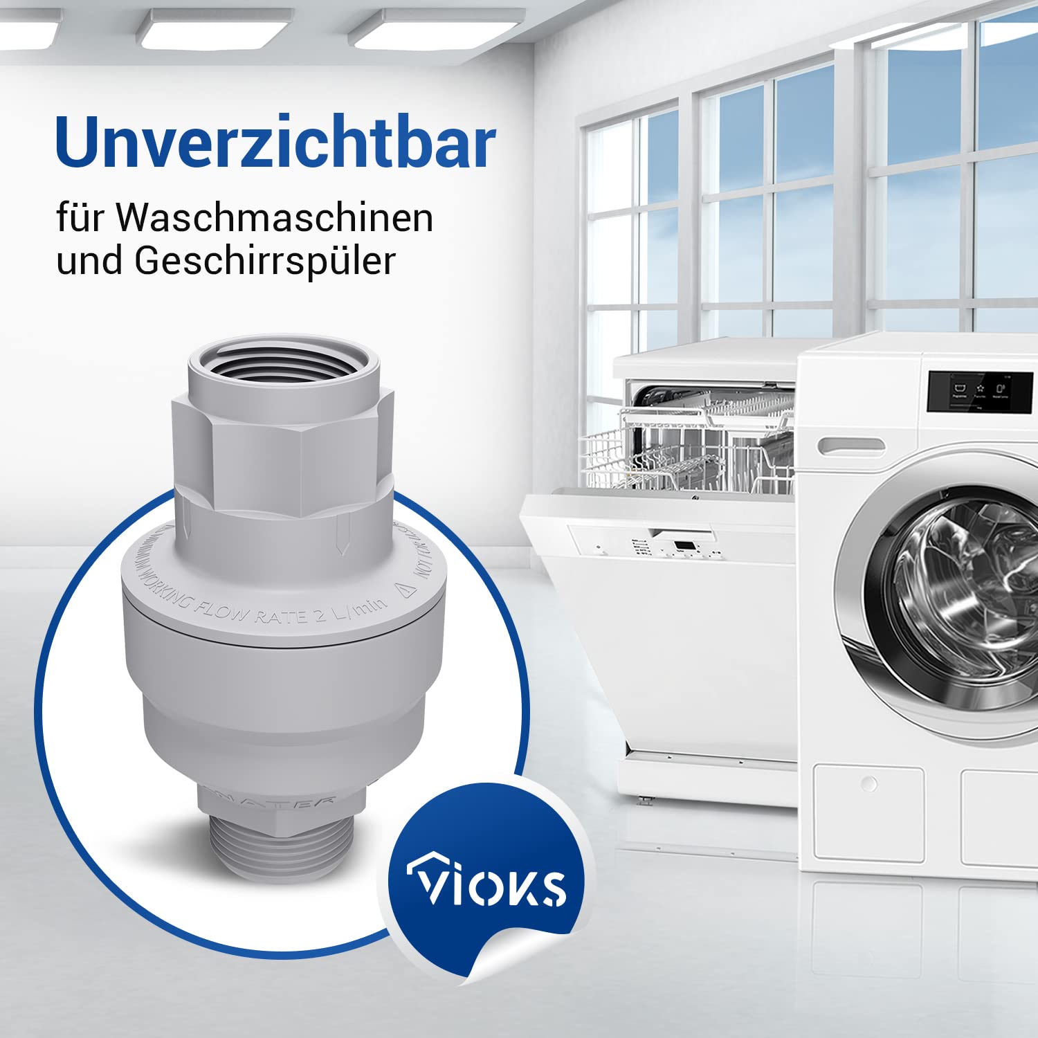 VIOKS Wasserstop 3/4 Zoll & Aquastop Ventil für Waschmaschine Spülmaschine | Adapter, für Zulaufschlauch Geschirrspüler Schläuche