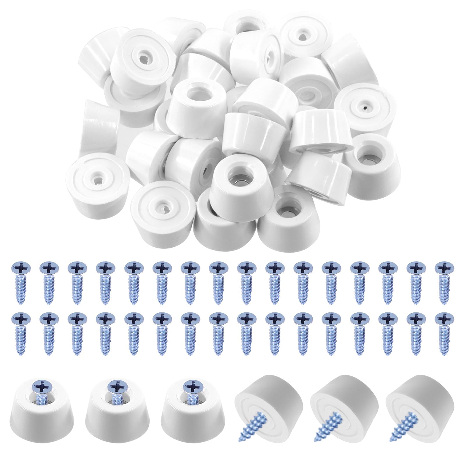 Swpeet 30pcs 0.82 x 0.59 x 0.47 Inch White Round Rubber Feet Pads with 32pcs M4×20mm Screws