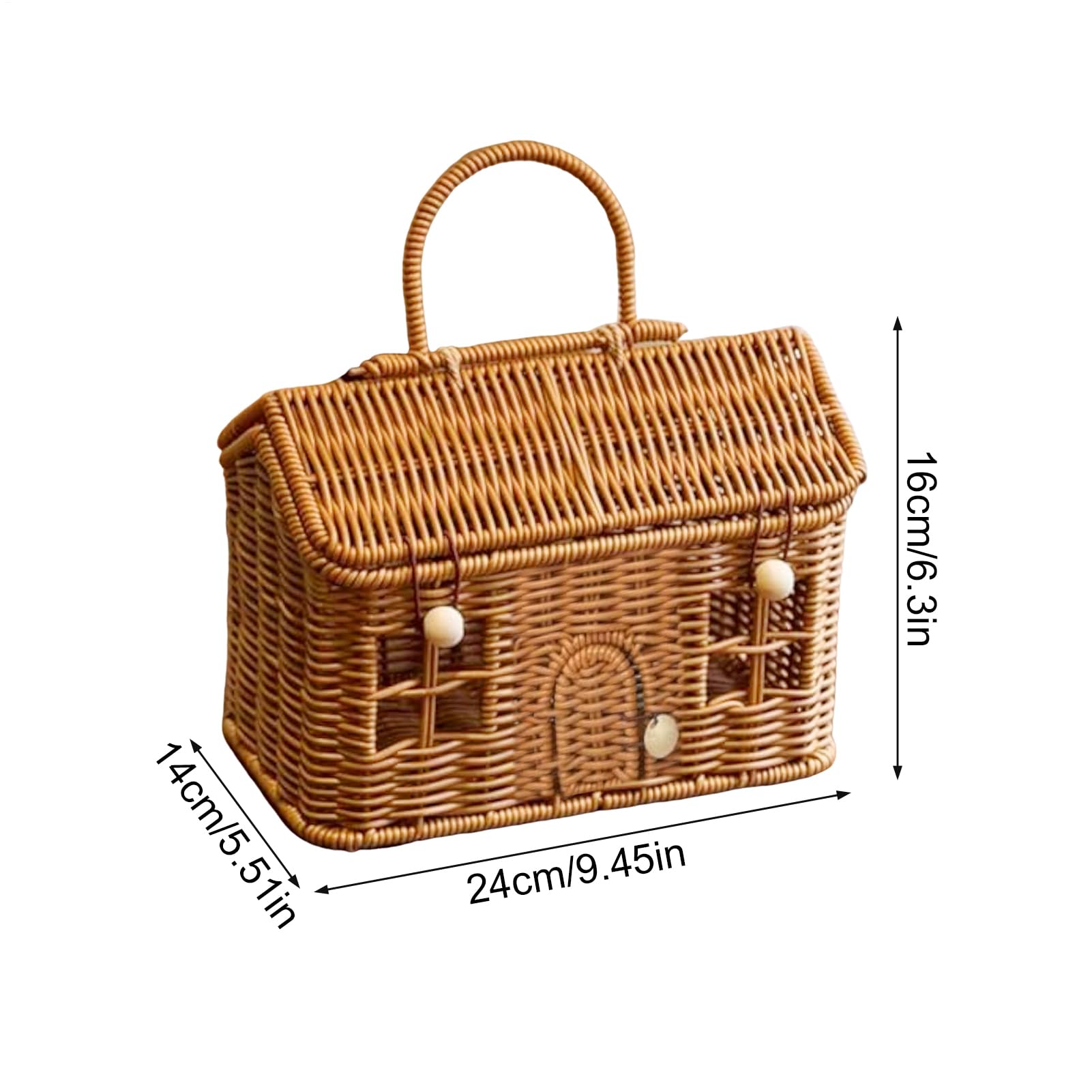 Cesto In Rattan Intrecciato A Mano A Forma Di Casa – Portaoggetti Con Coperchio E Maniglia Per Giardino E Picnic