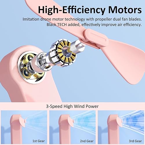 Miniatura 7 de Ventilador de mano portátil, pequeño ventilador personal plegable 26 horas de tiempo de enfriamiento máximo, 3 en 1 USB recargable para viajes al