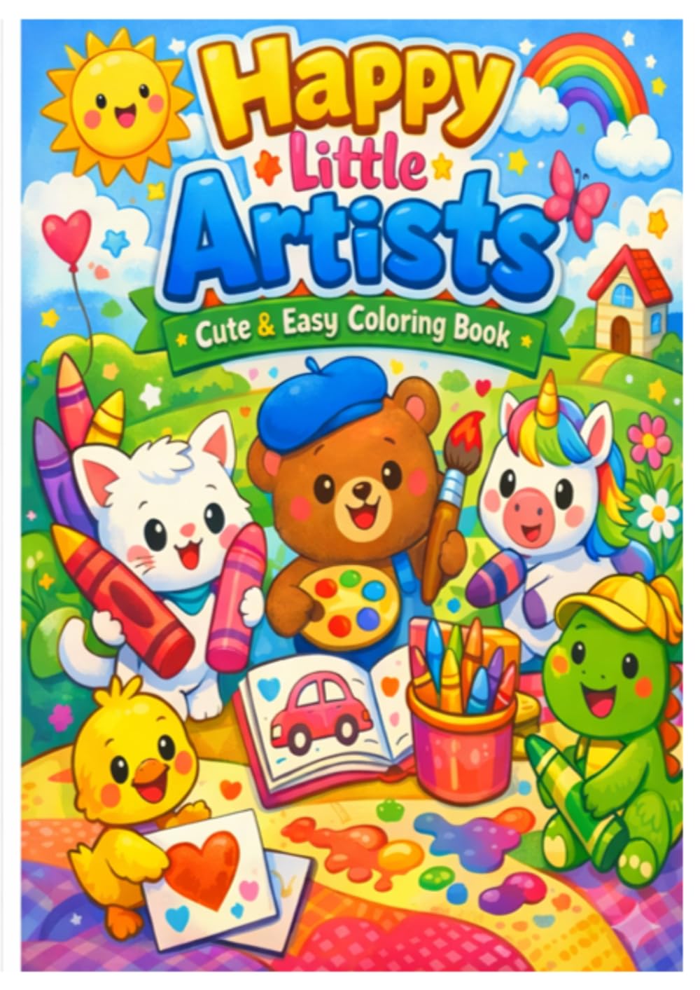 Happy Little Artists: With Positive Affirmations, Big Simple Designs, Cute Animals & Fun Objects for kids
