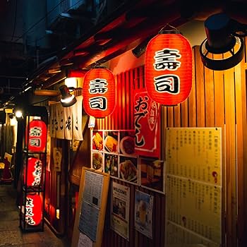 Traditional Japanese Style Red Silk Hanging Sushi Bar