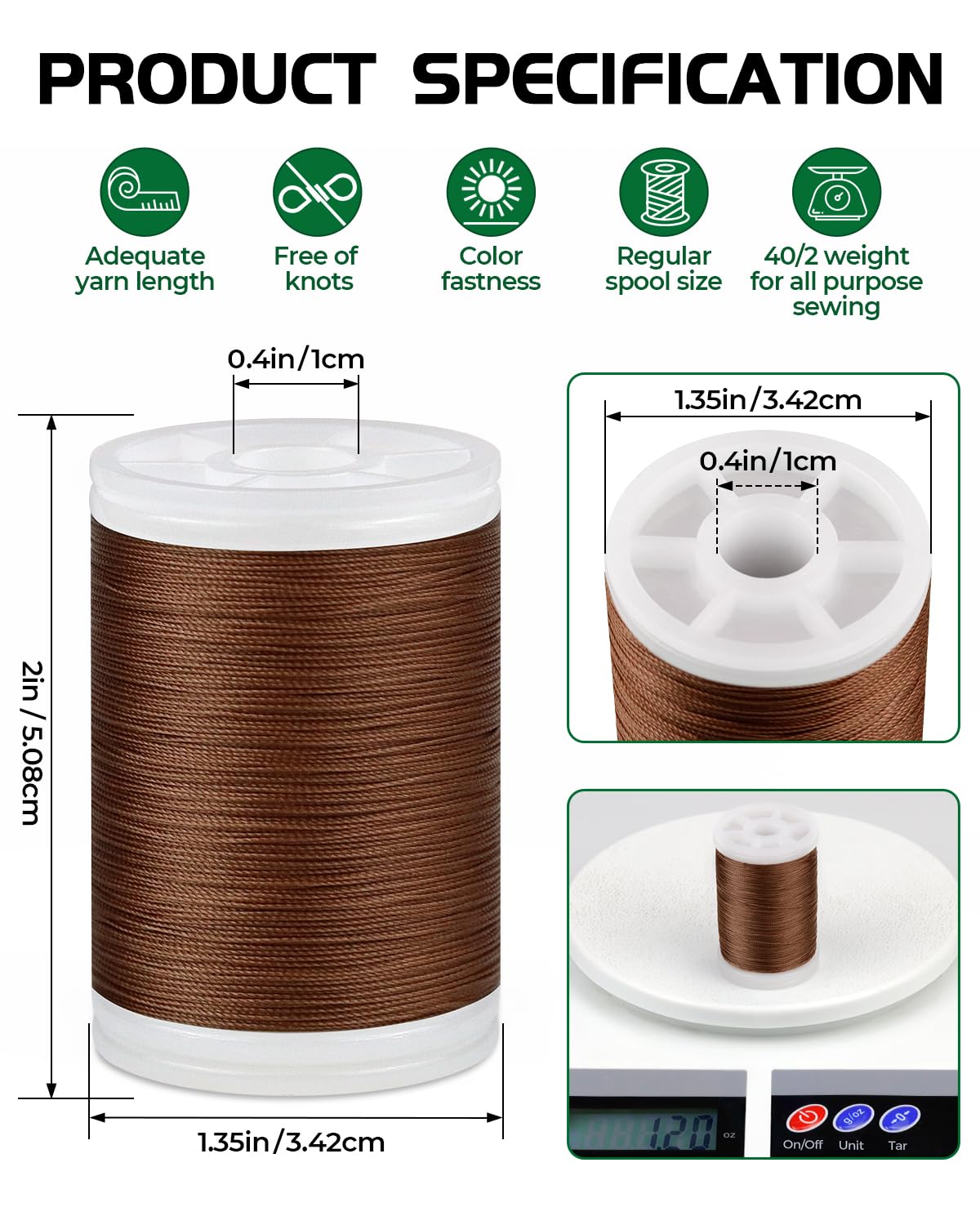 FIVEIZERO - Hilo de tapicería extra fuerte de 330 yardas, hilo de nailon unido marrón para cuero vaquero, manualidades, máquina, bricolaje y hogar (paquete de 2) CJ
