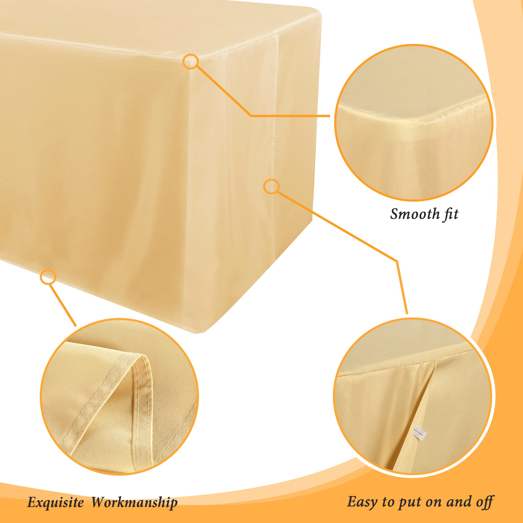 Obstal 2-Pack Fitted Tablecloths – Waterproof Rectangle Covers For 4ft Foldable Tables, Champagne