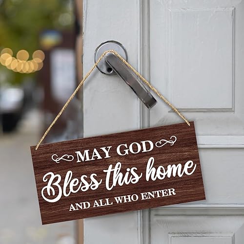 Miniatura 3 de Letrero colgante de tablones de madera con texto en inglés May God Bless This Home (May God Bless This Home) - Letrero colgante cristiano de 5 x 10