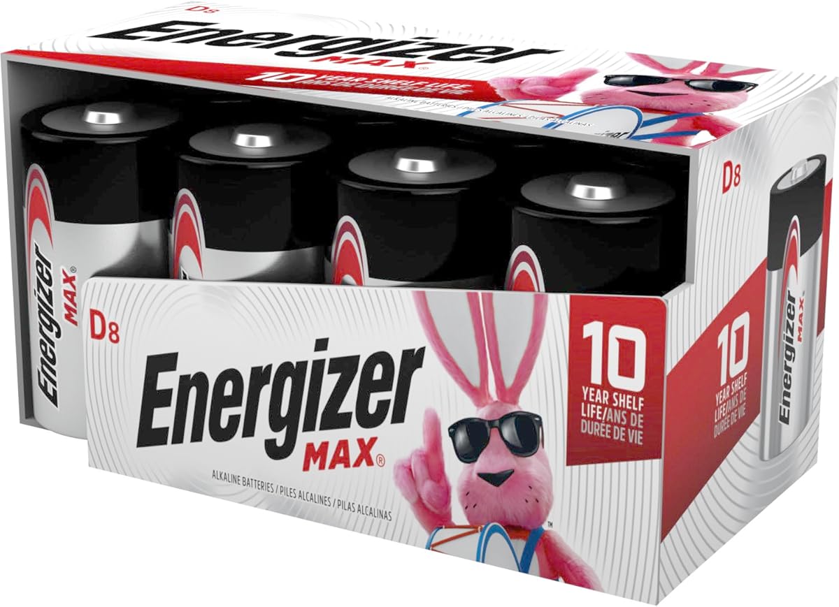 Energizer D Batteries, D Cell Battery Premium Alkaline, 8 Count