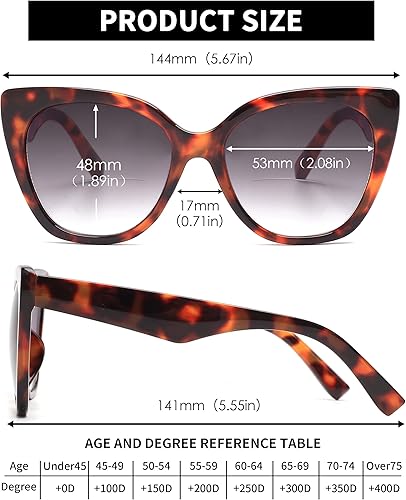 Miniatura 5 de JM Lentes de lectura bifocales clásicos de gran tamaño, estilo ojo de gato, para mujer, leopardo +3.0