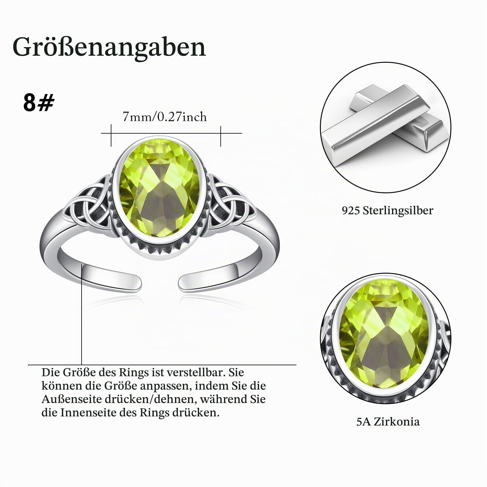 OHAYOO Keltische Ring 925 Silber Damen Verstellbar Vintage Ringe mit Geburtsstein Stein Edelstein Schmuck für Damen Frauen Mutter
