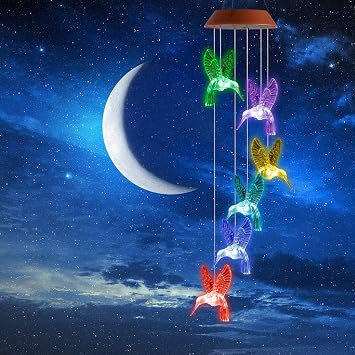 دقات الرياح الشمسية Hummingbird الملونة في الهواء الطلق ، LED تغيير الألوان الشمسية أضواء في الهواء الطلق ديكور الرياح المتنقلة الدوار الرياح المنزل حفلة الحديقة الليلية الديكور