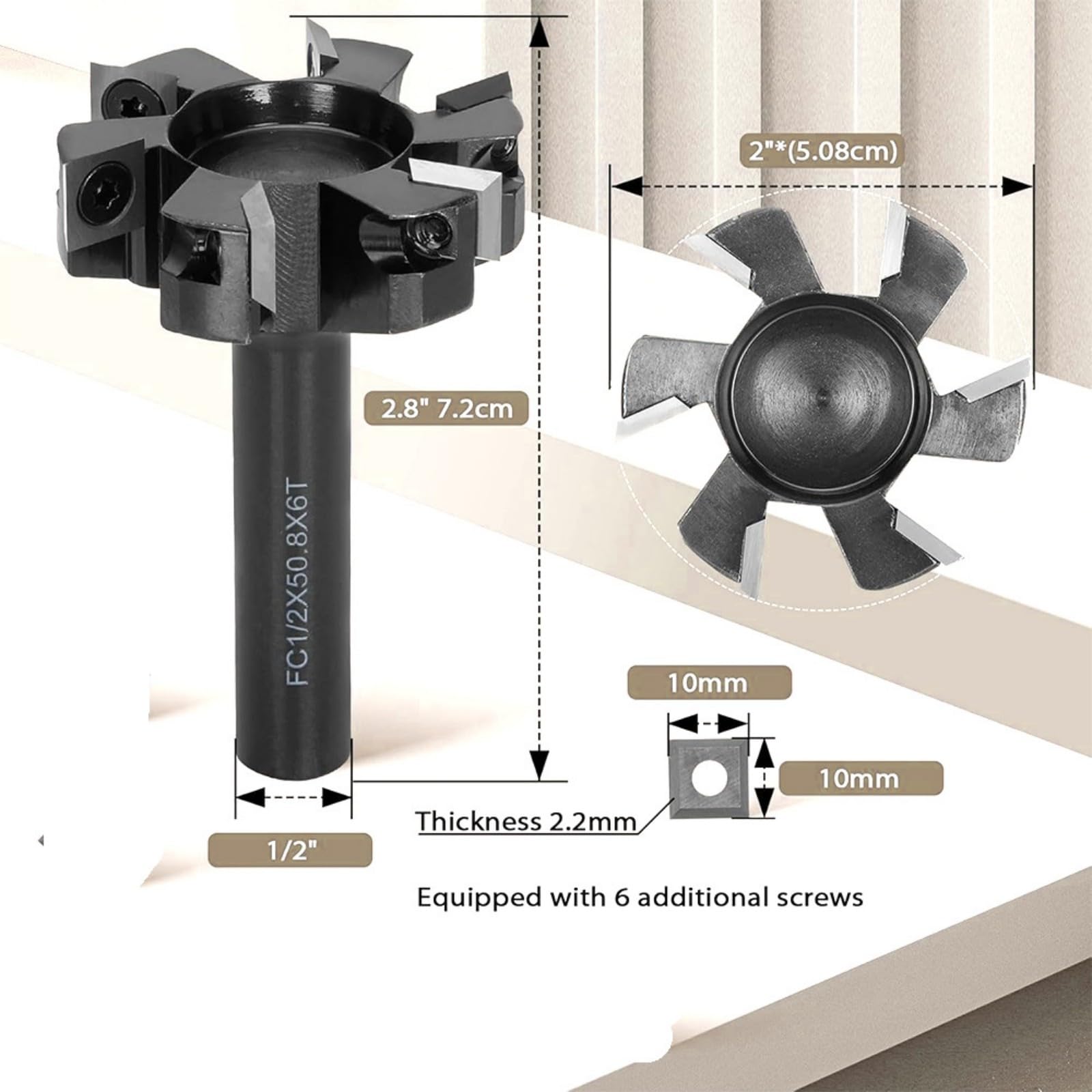 Fresa Duty a 6 scanalature con inserti rimovibili per la lavorazione precisa compositi in legno Diametro taglio 50, 8 mm Fresa con lama inserto rimovibile