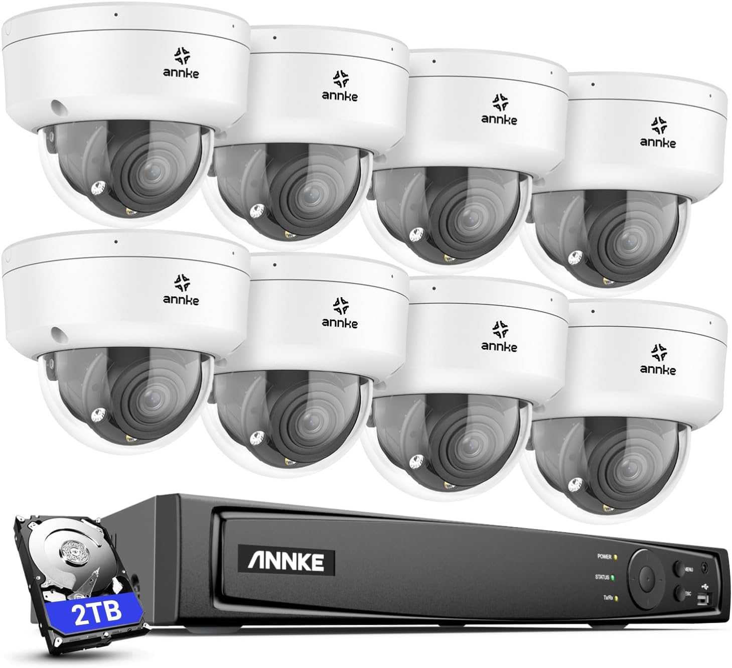 ANNKE 4K Home Security Camera System, 8CH H.265+ NVR with 2TB HDD for 24/7 Recording, 8pcs 8MP Wired PoE IP Cameras, Optical Zoom Camera with 2.8mm~12mm Lens, Smart Dual Light