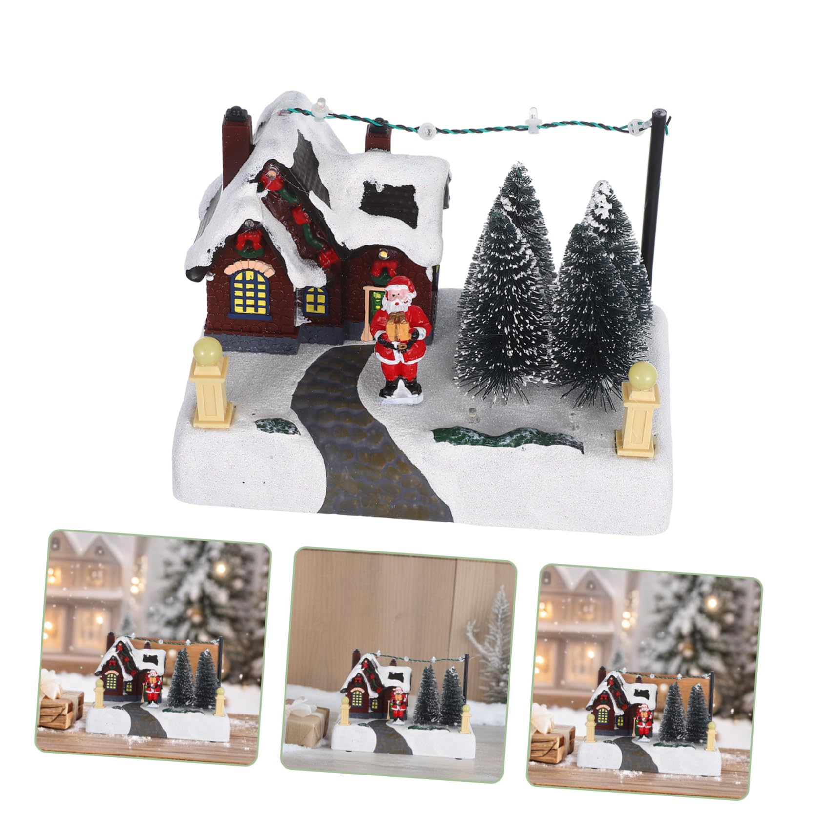 ULTECHNOVO Adorno Navideño Iluminado de Resina con Caja Musical Elegante para Adorno Festivo de Oficina o Hogar