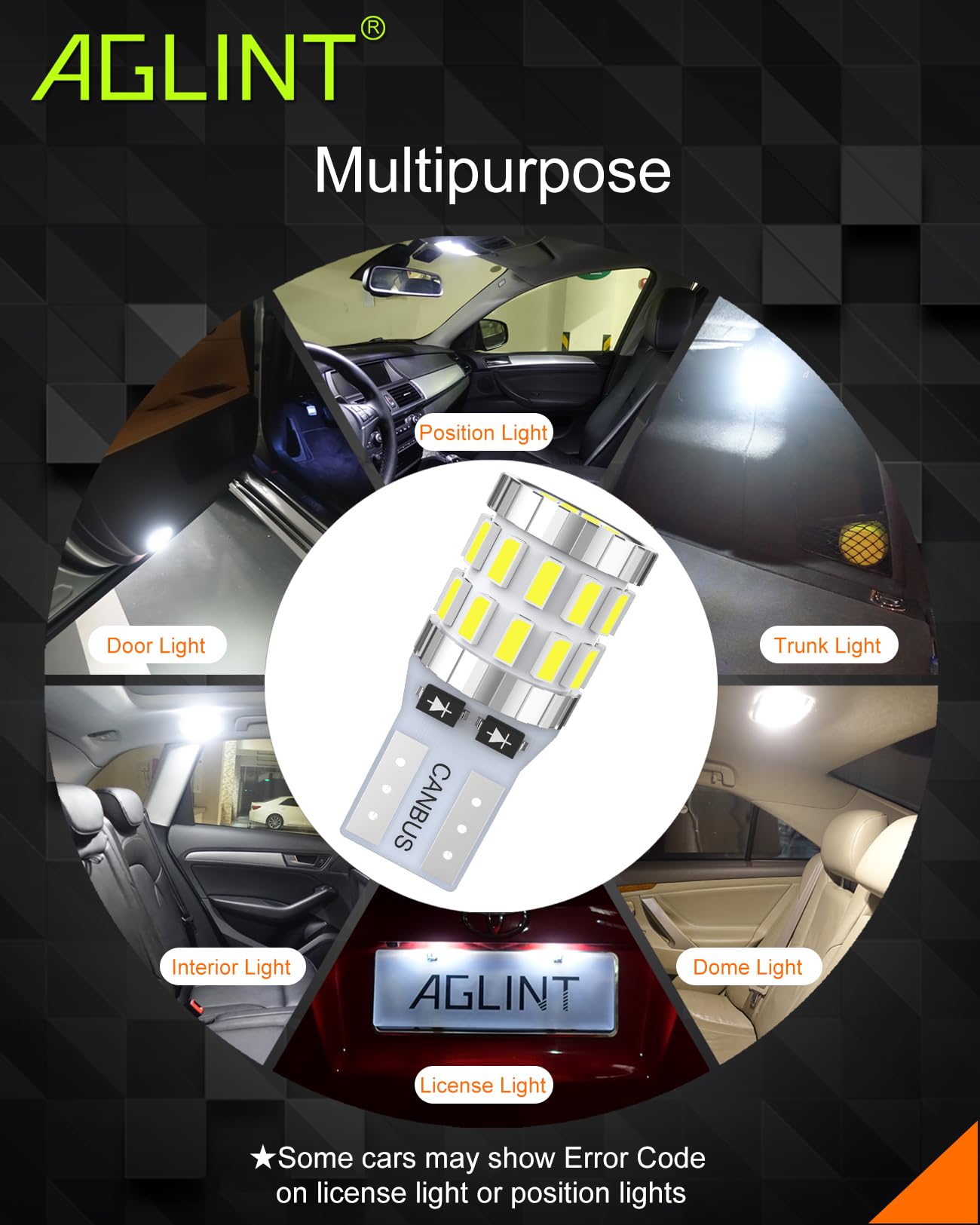Lot De 4 Ampoules LED T10 CANBUS - Blanc 6500K - Pour Plaque Immatriculation, Intérieur Voiture