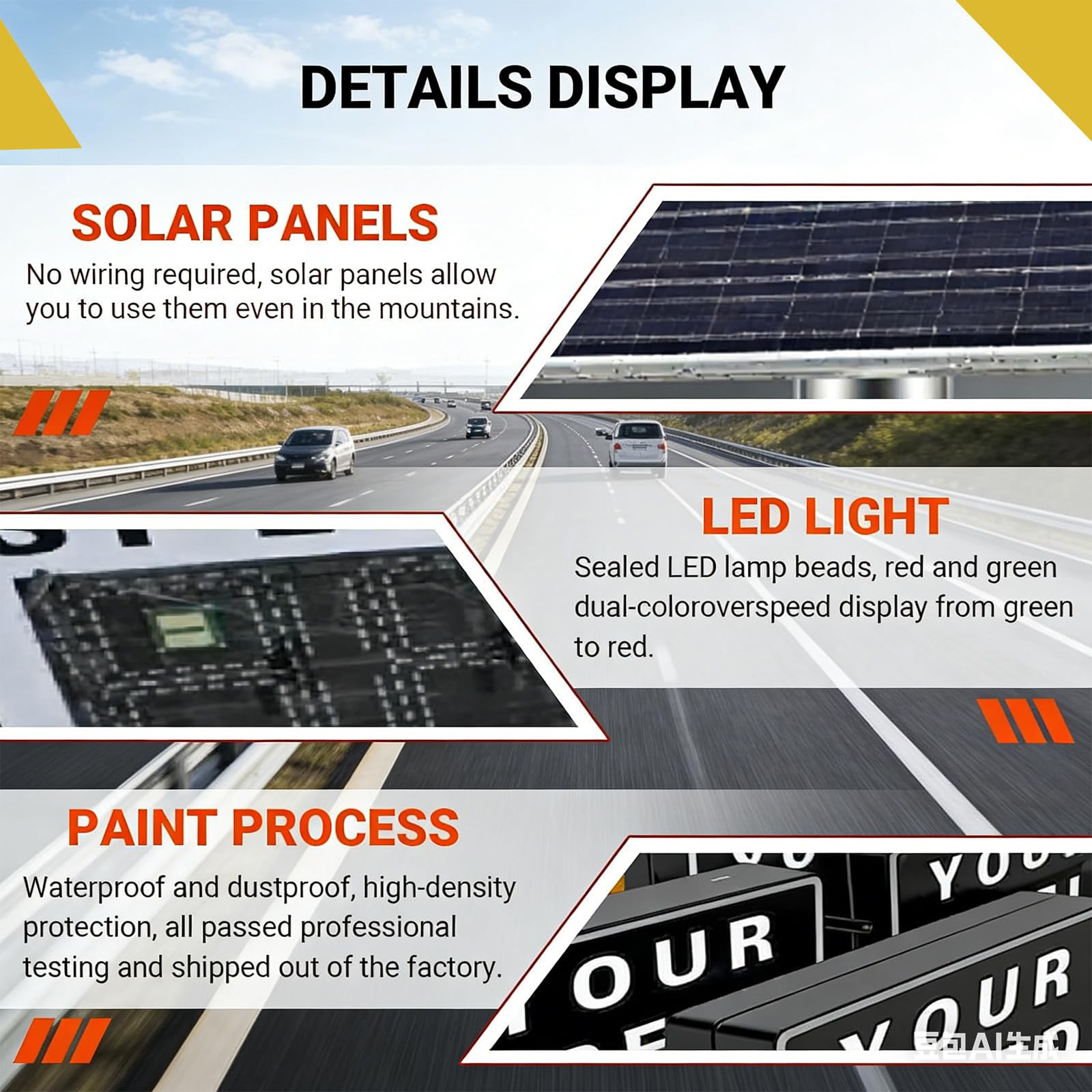 Señal de Velocidad de Radar alimentada por energía Solar de bajo Mantenimiento y Detector Digital de Radar de tráfico con Control Remoto, con señales LED Aluminio IP65 duraderas Yellow