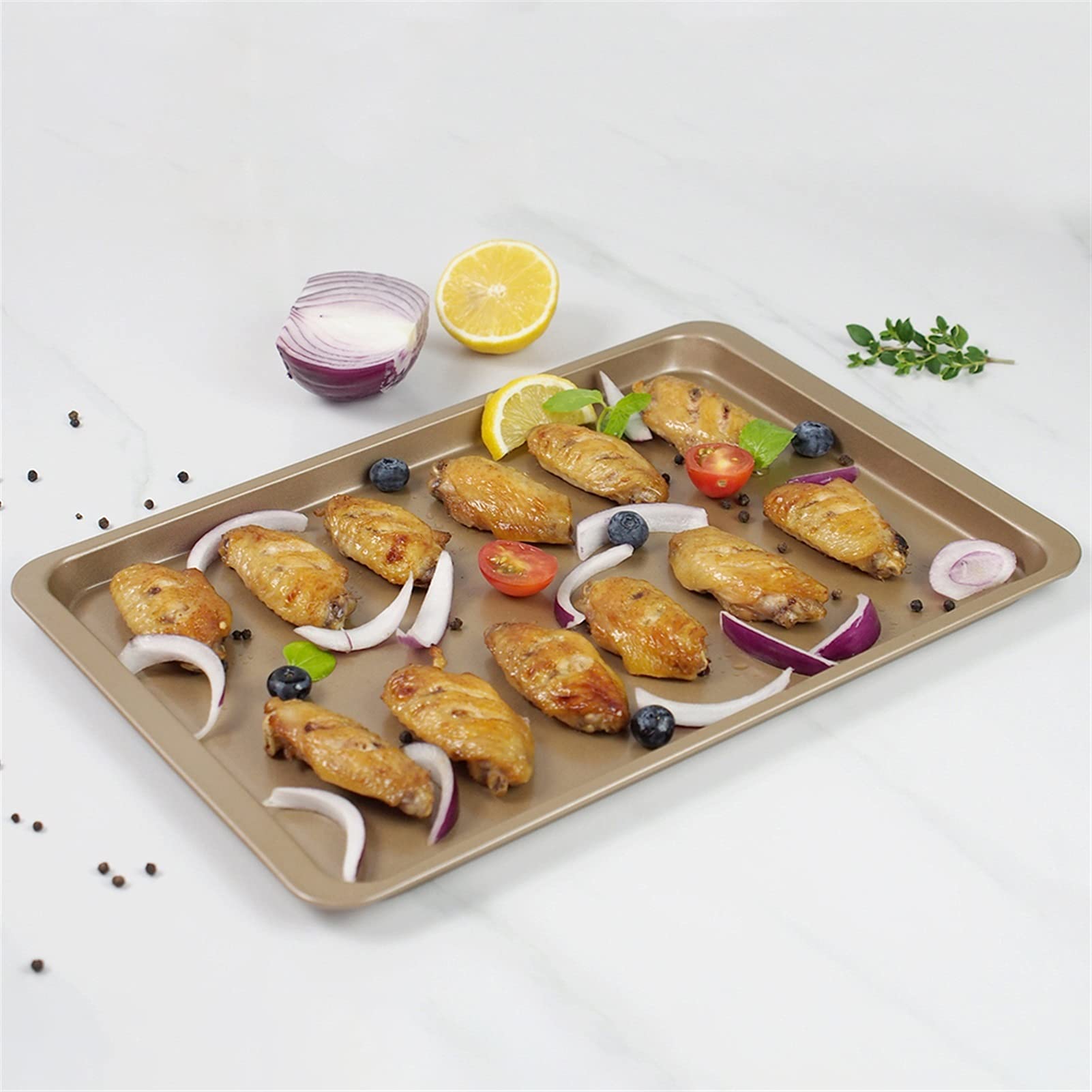 ACiyD 14,5-Zoll-Antihaft-Home-Küche-handgemachtes Backblech-Kohlenstoffstahl-Brot-Kuchen-Plätzchen-Backblech (Color : Golden) (Gold)