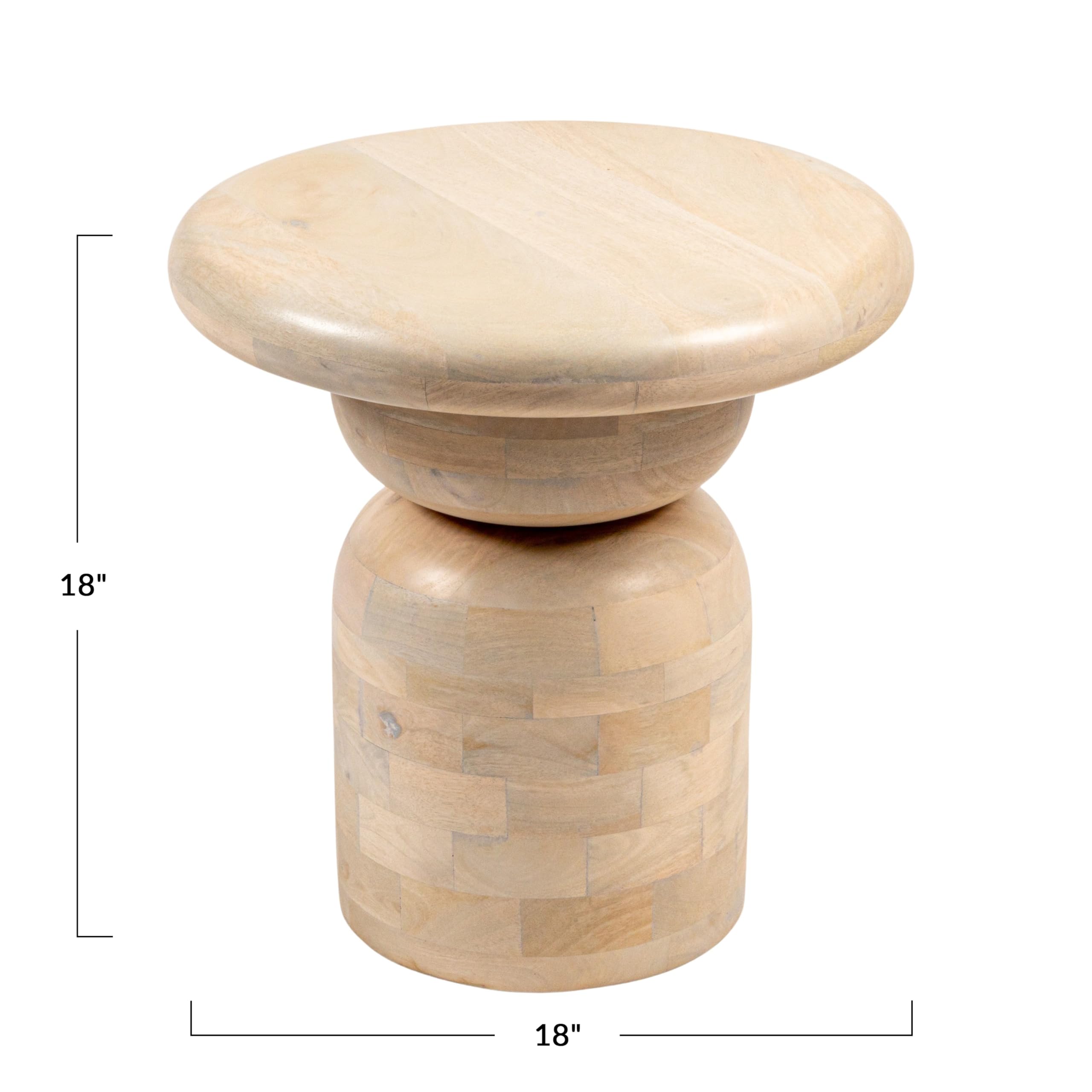Creative Co-Op Round Mango Wood Accent Table with Stacked End Grain Base, Whitewashed Finish